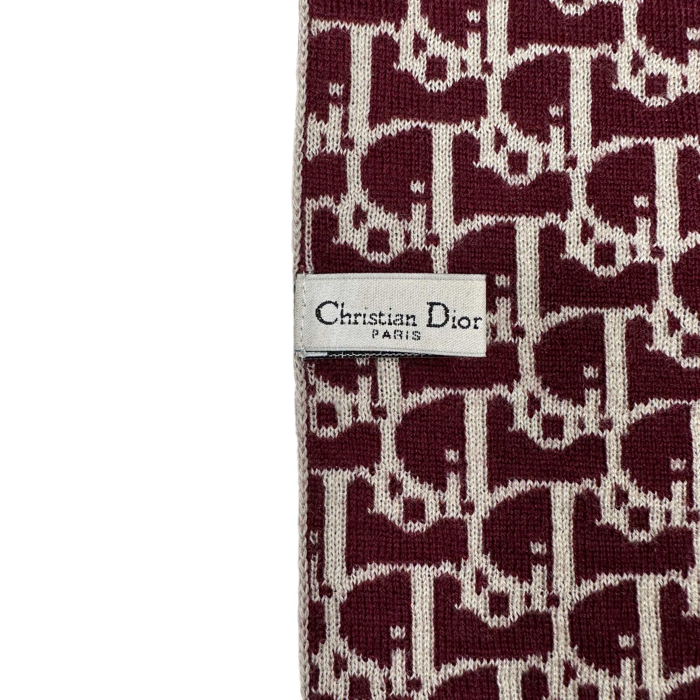 DIOR BURGUNDY/WHITE MONOGRAM WOOLLEN SCARF