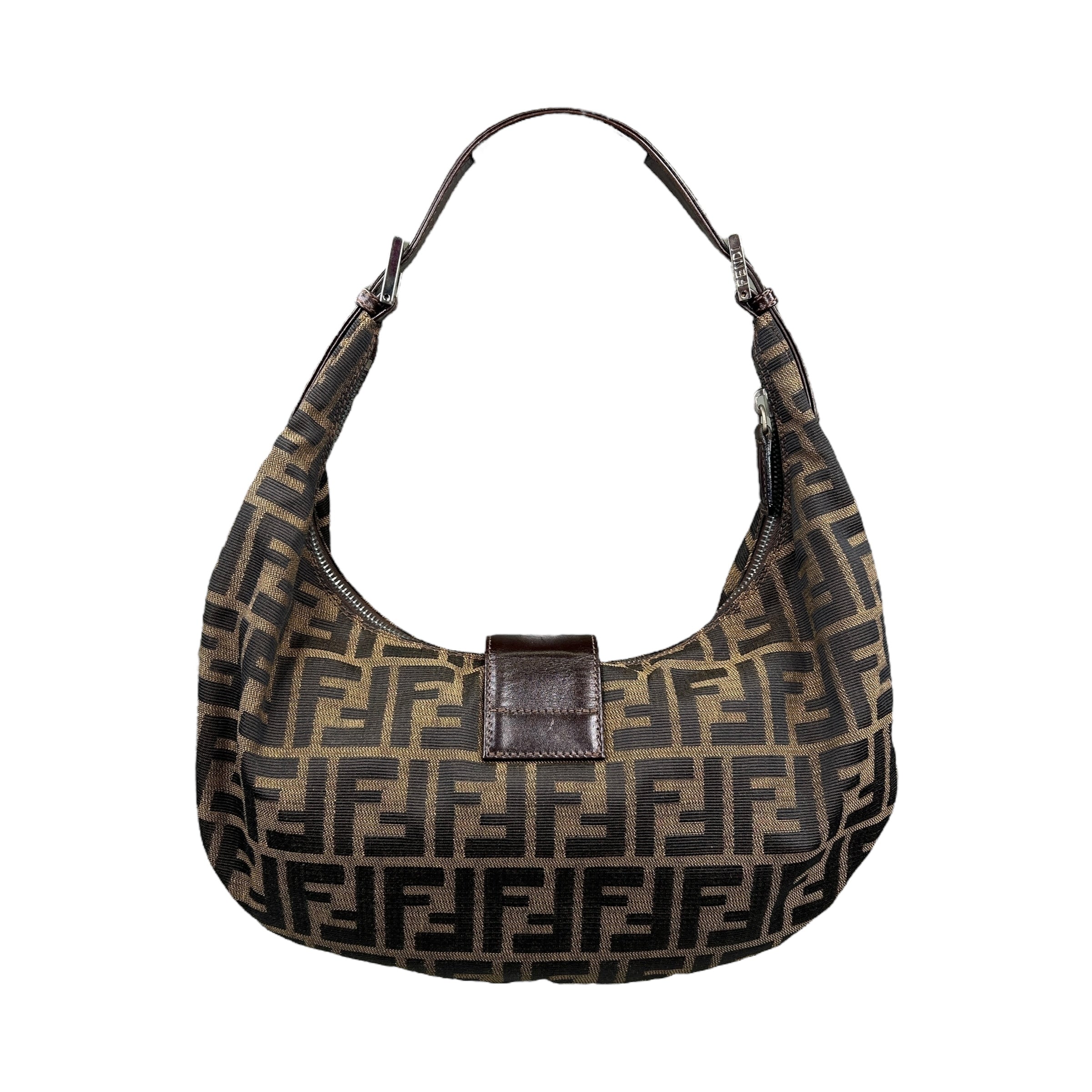 FENDI BROWN ZUCCA CRESCENT SHOULDER BAG