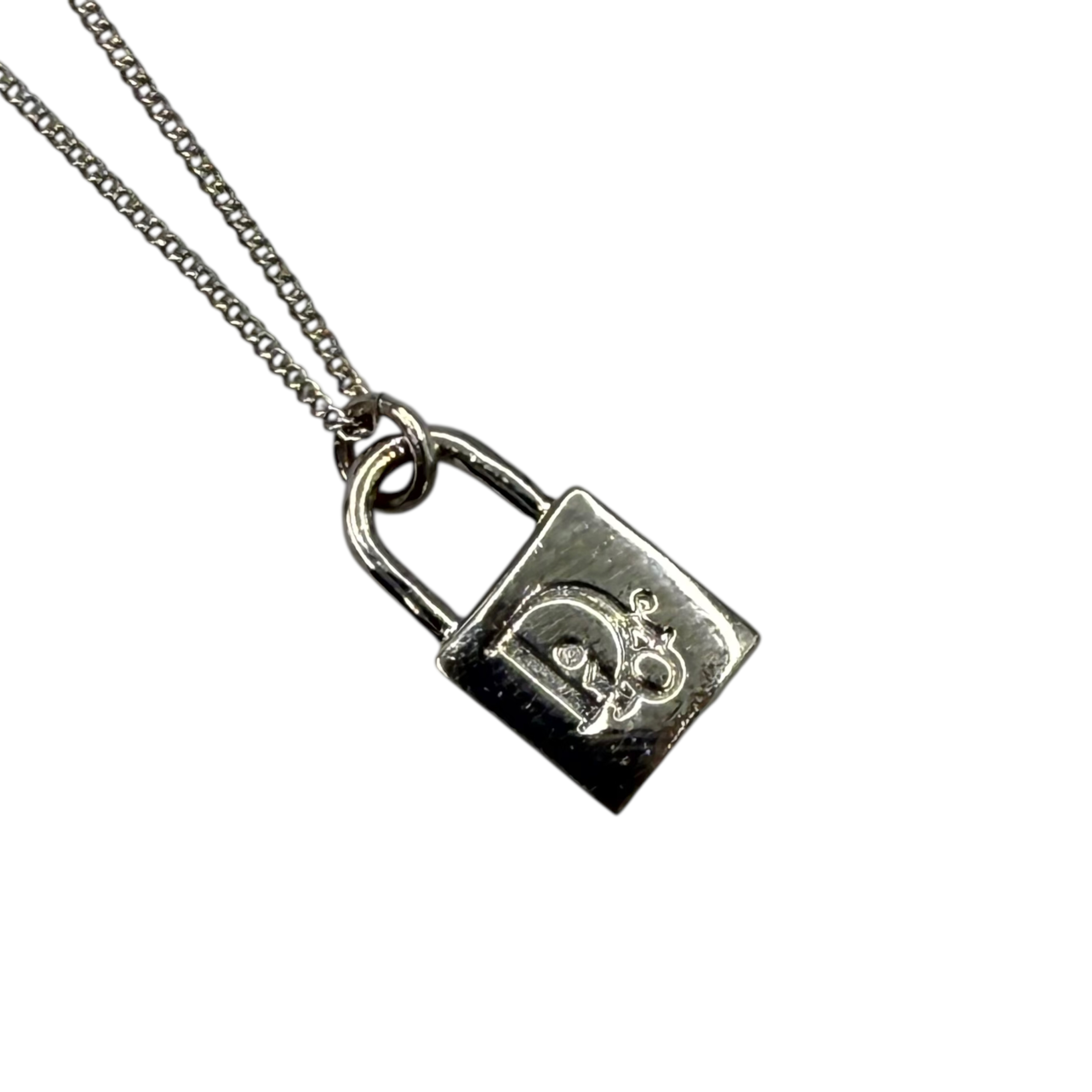 DIOR PADLOCK PENDANT NECKLACE - SILVER PLATED