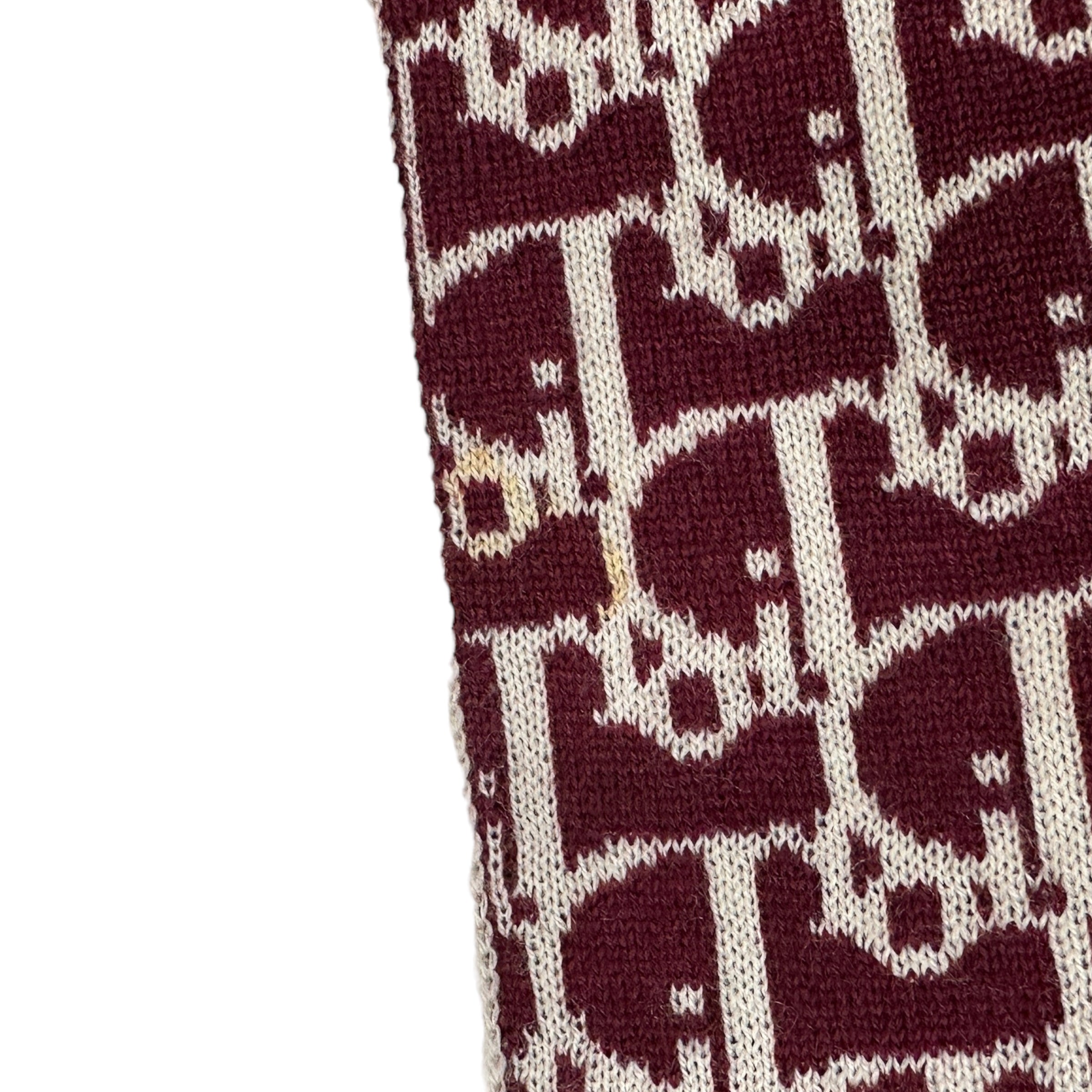 DIOR BURGUNDY/WHITE MONOGRAM WOOLLEN SCARF