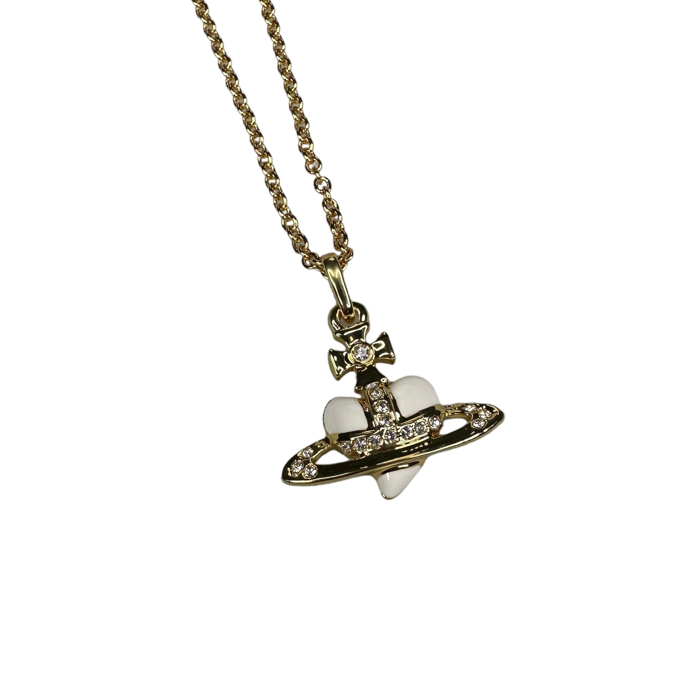 VIVIENNE WESTWOOD WHITE ENAMEL HEART NECKLACE - GOLD