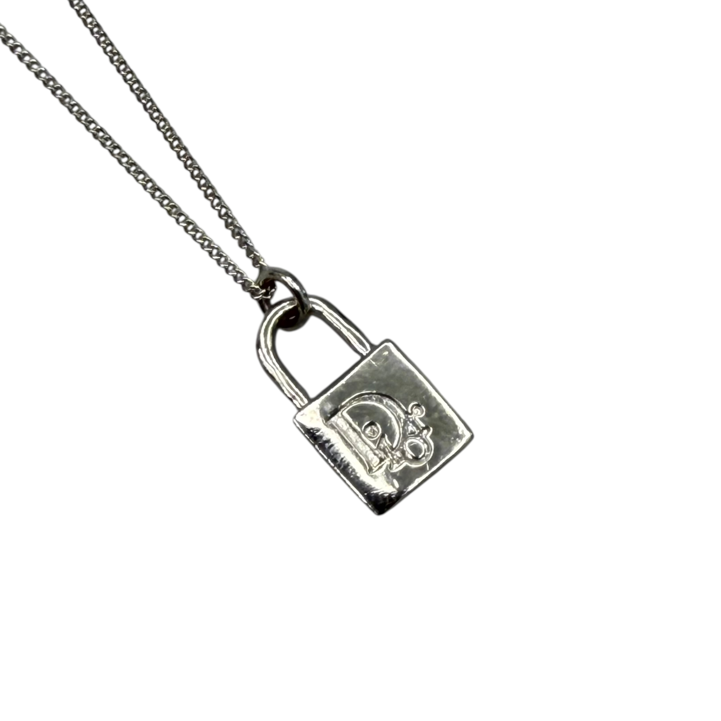 DIOR PADLOCK PENDANT NECKLACE - SILVER PLATED