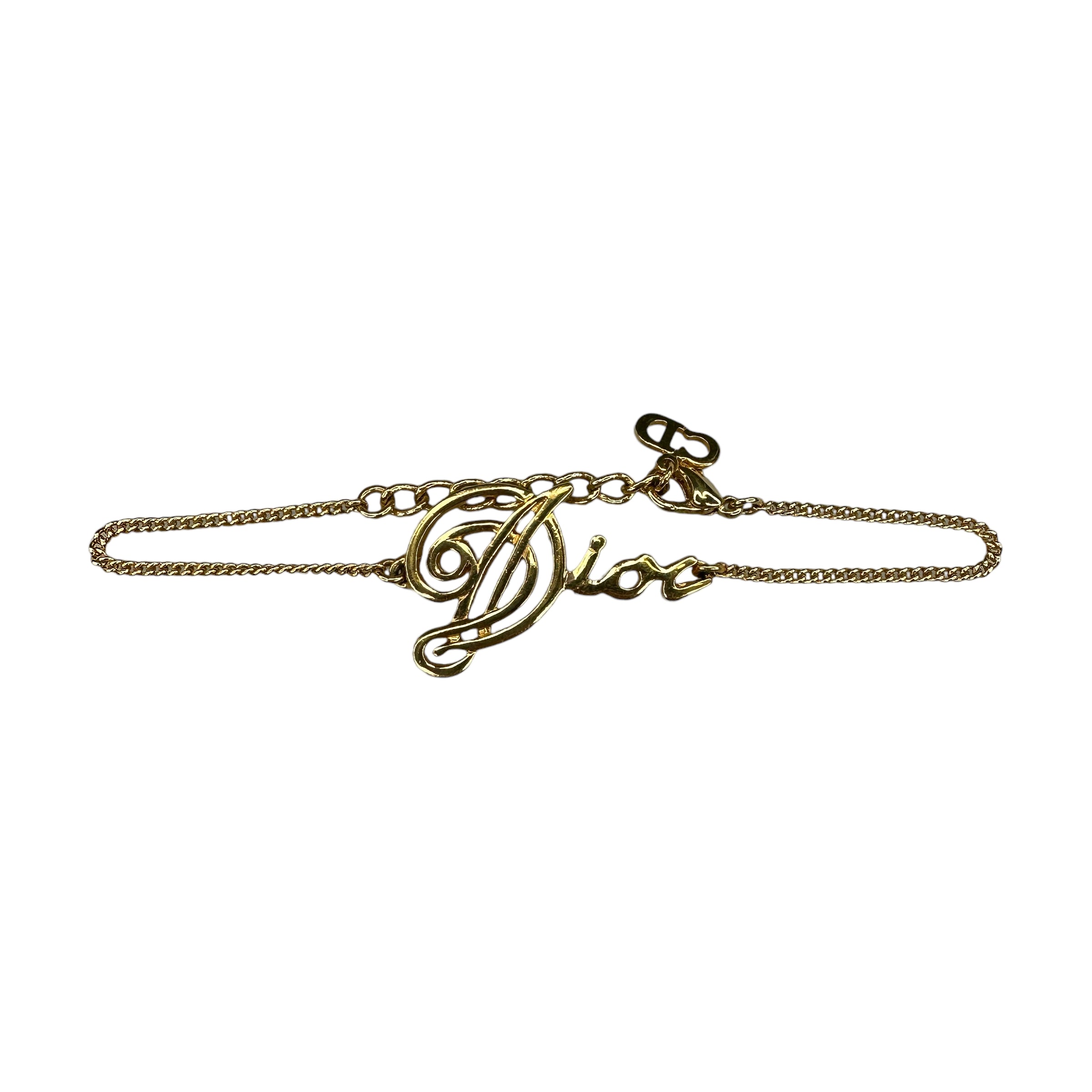 DIOR CURSIVE SPELLOUT PENDANT BRACELET - GOLD PLATED