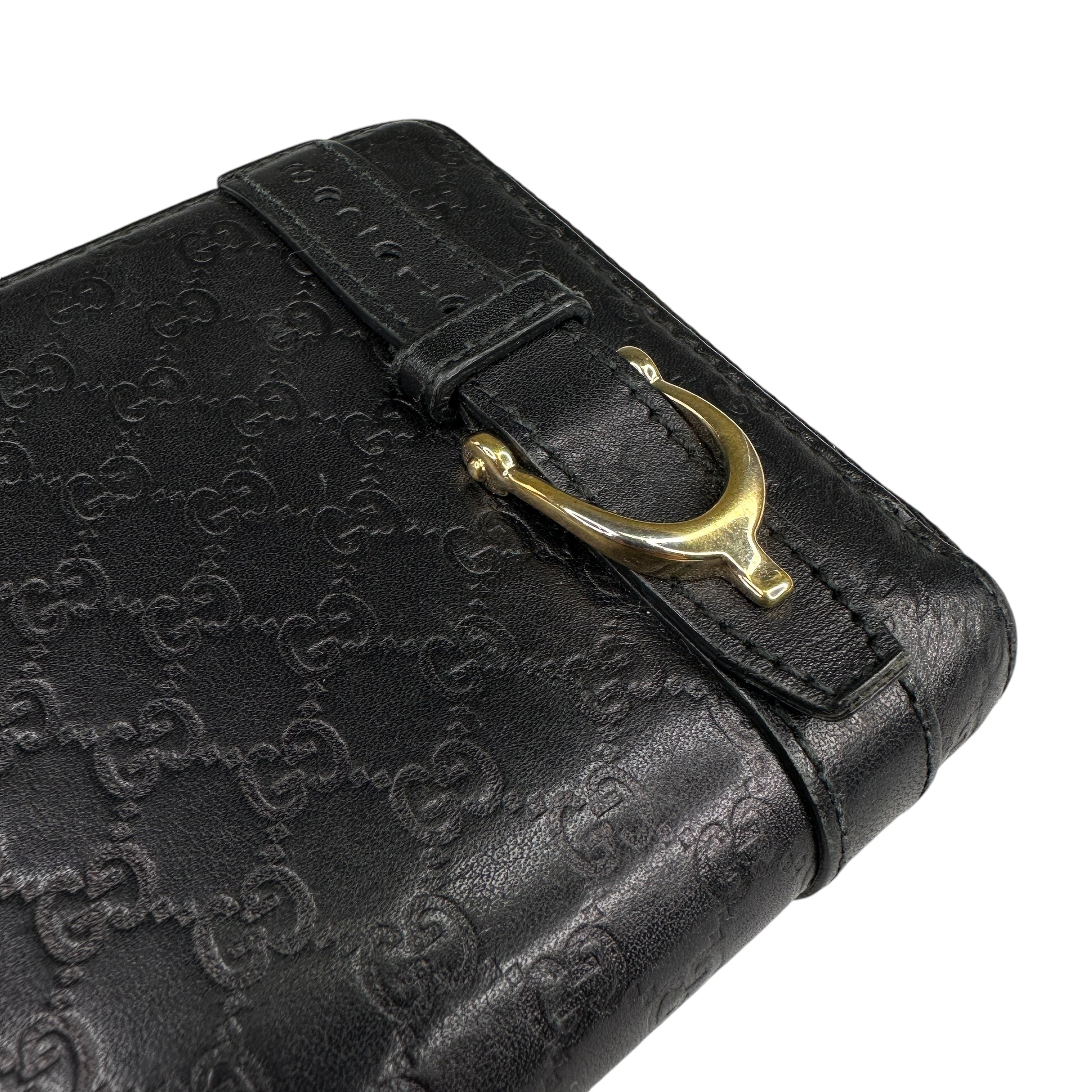 GUCCI BLACK GG LEATHER ZIP LONG WALLET