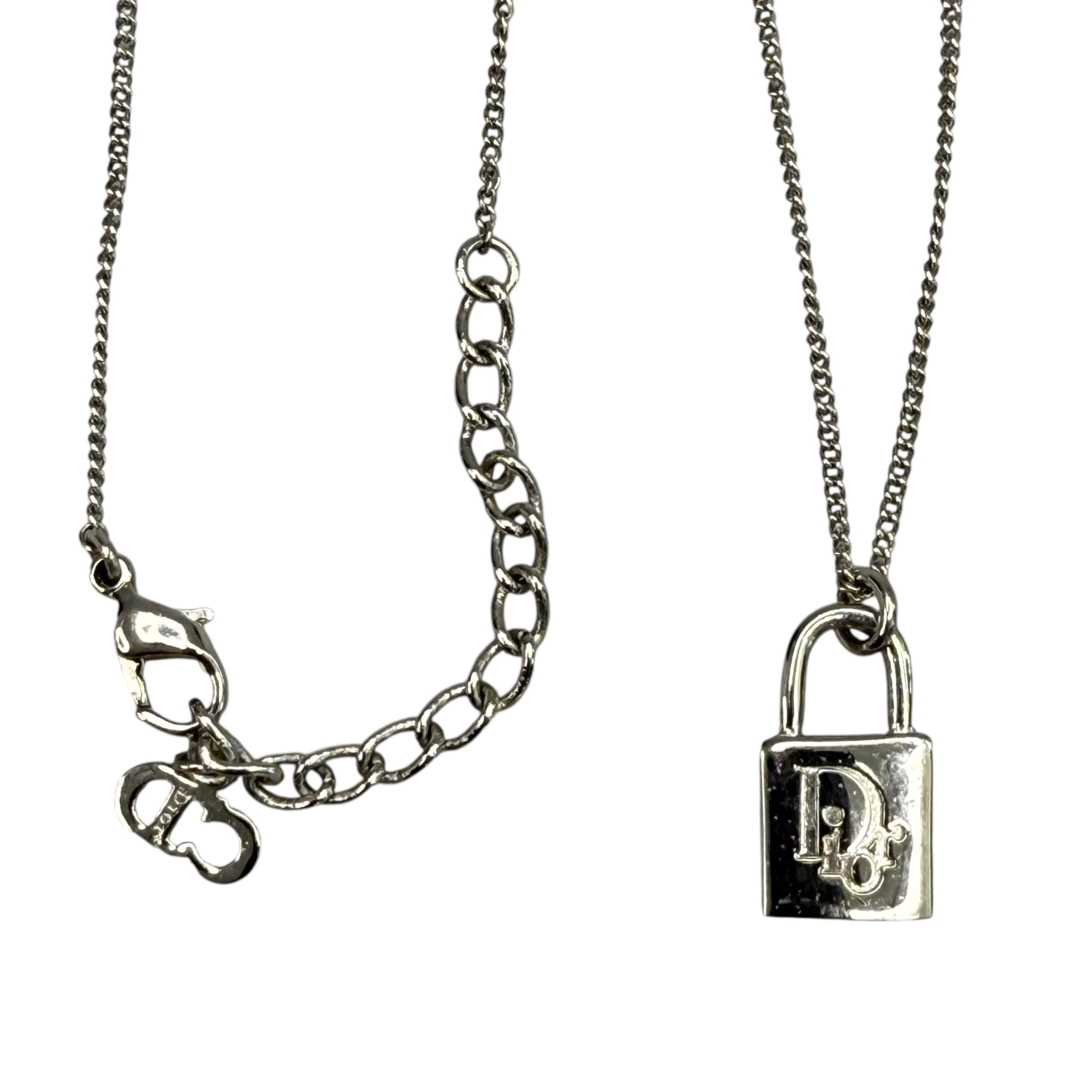 DIOR PADLOCK PENDANT NECKLACE - SILVER PLATED