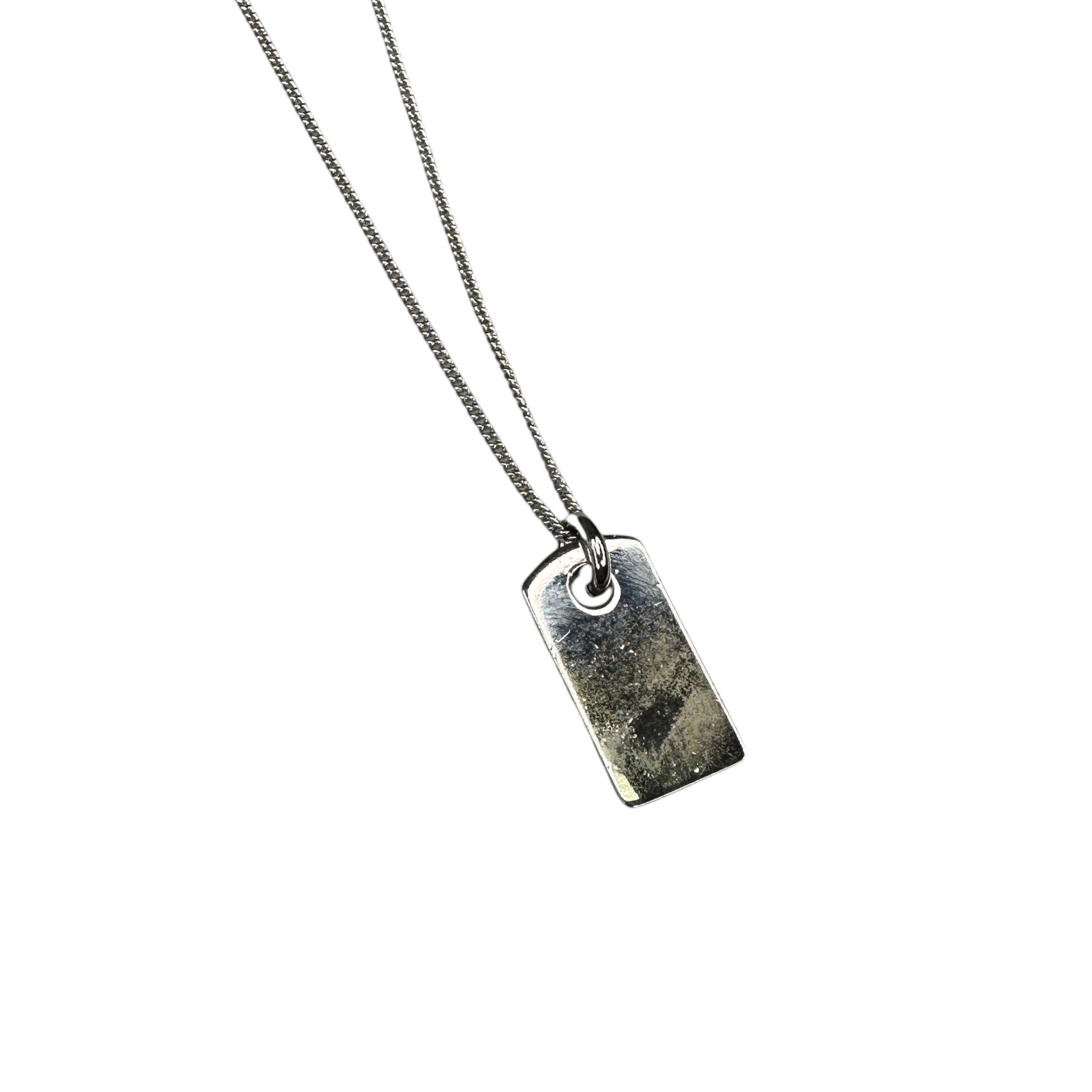 DIOR RHINESTONE SPELLOUT TAG NECKLACE - SILVER PLATED JE82