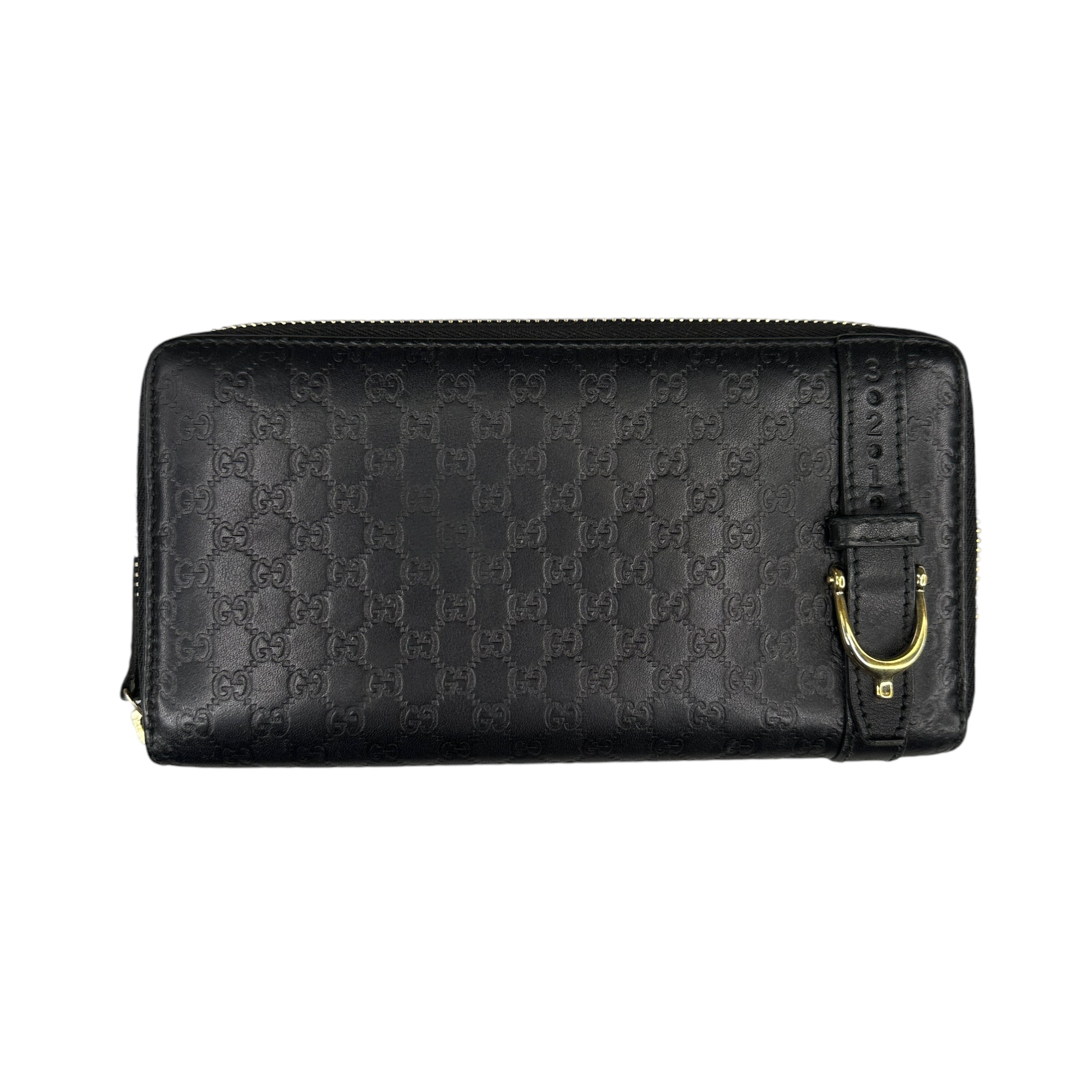 GUCCI BLACK GG LEATHER ZIP LONG WALLET