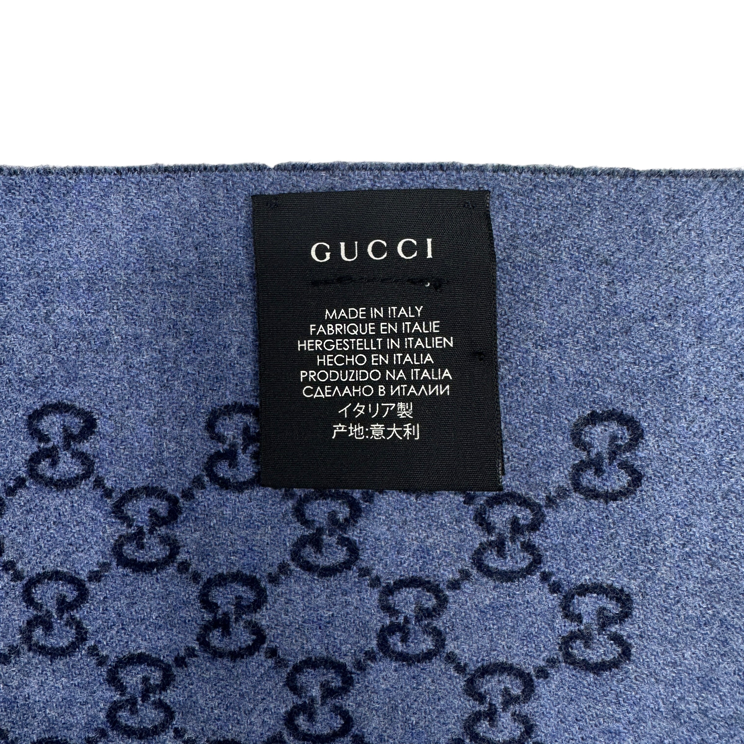 GUCCI NAVY / BLUE GG MONOGRAM WOOLLEN SCARF