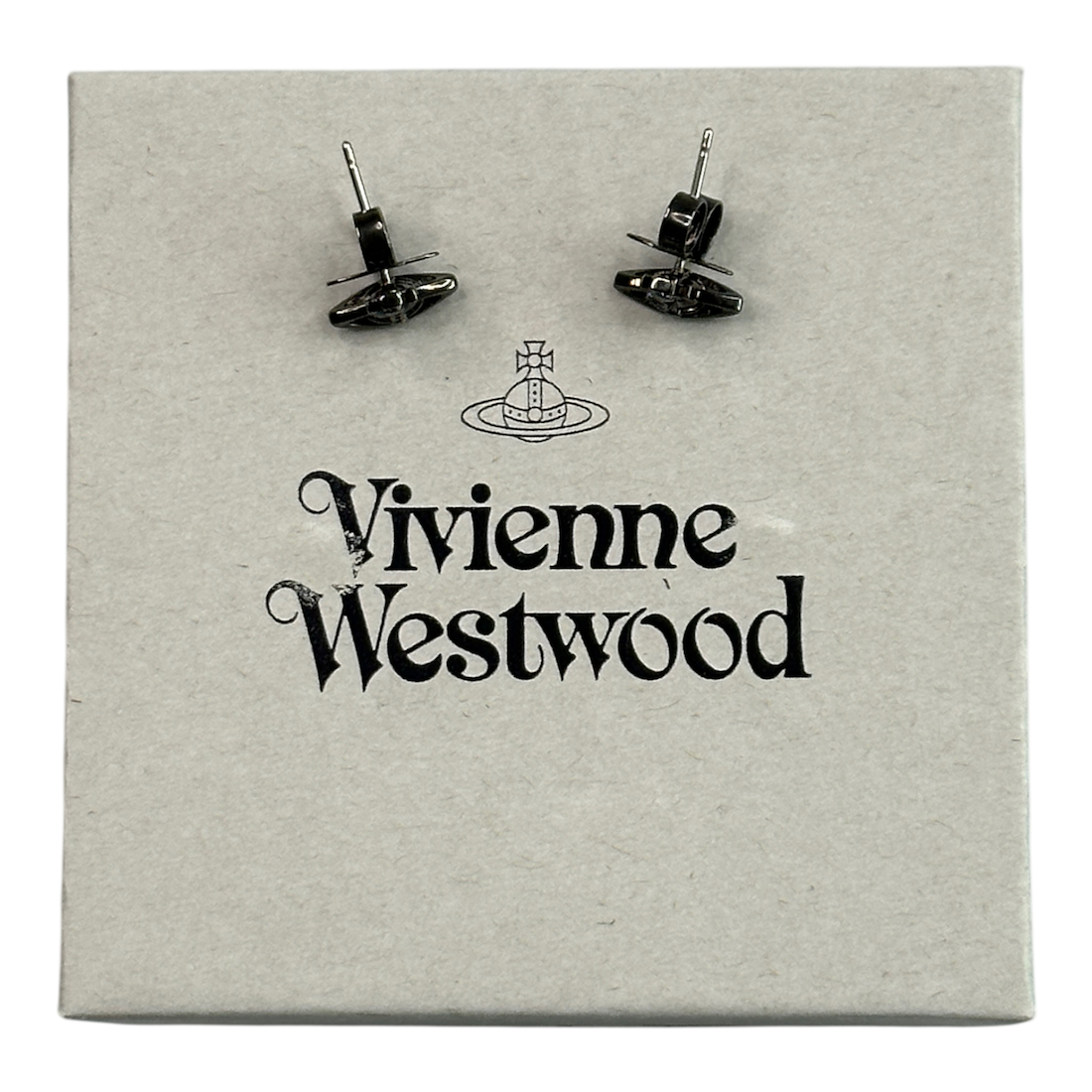 (NEW) VIVIENNE WESTWOOD LORELI STUD EARRINGS - RUTHENIUM (BRASS)