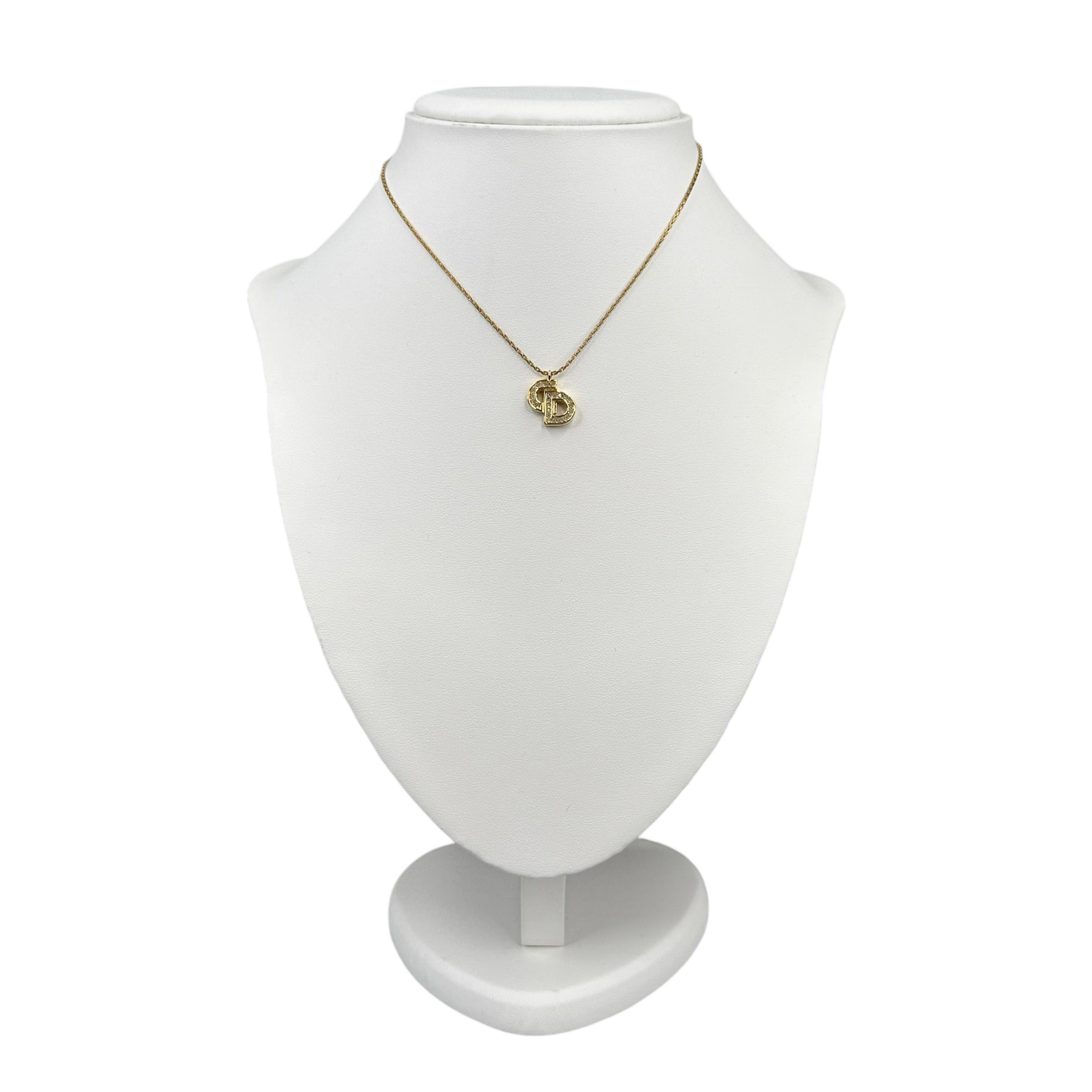 DIOR RHINESTONE "CD" PENDANT NECKLACE - GOLD PLATED