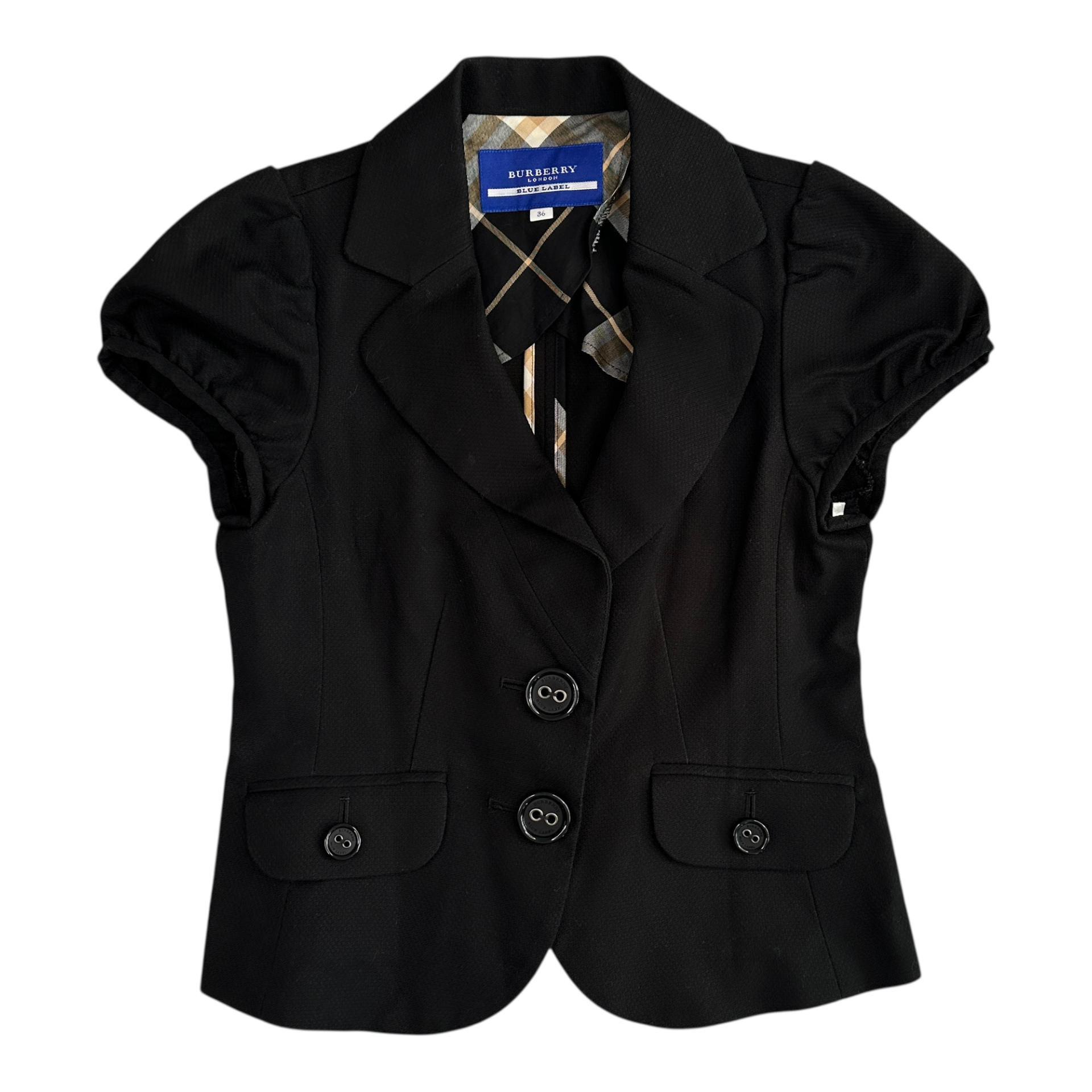 (36) BURBERRY BLUE LABEL CROPPED PUFF SLEEVE BLAZER