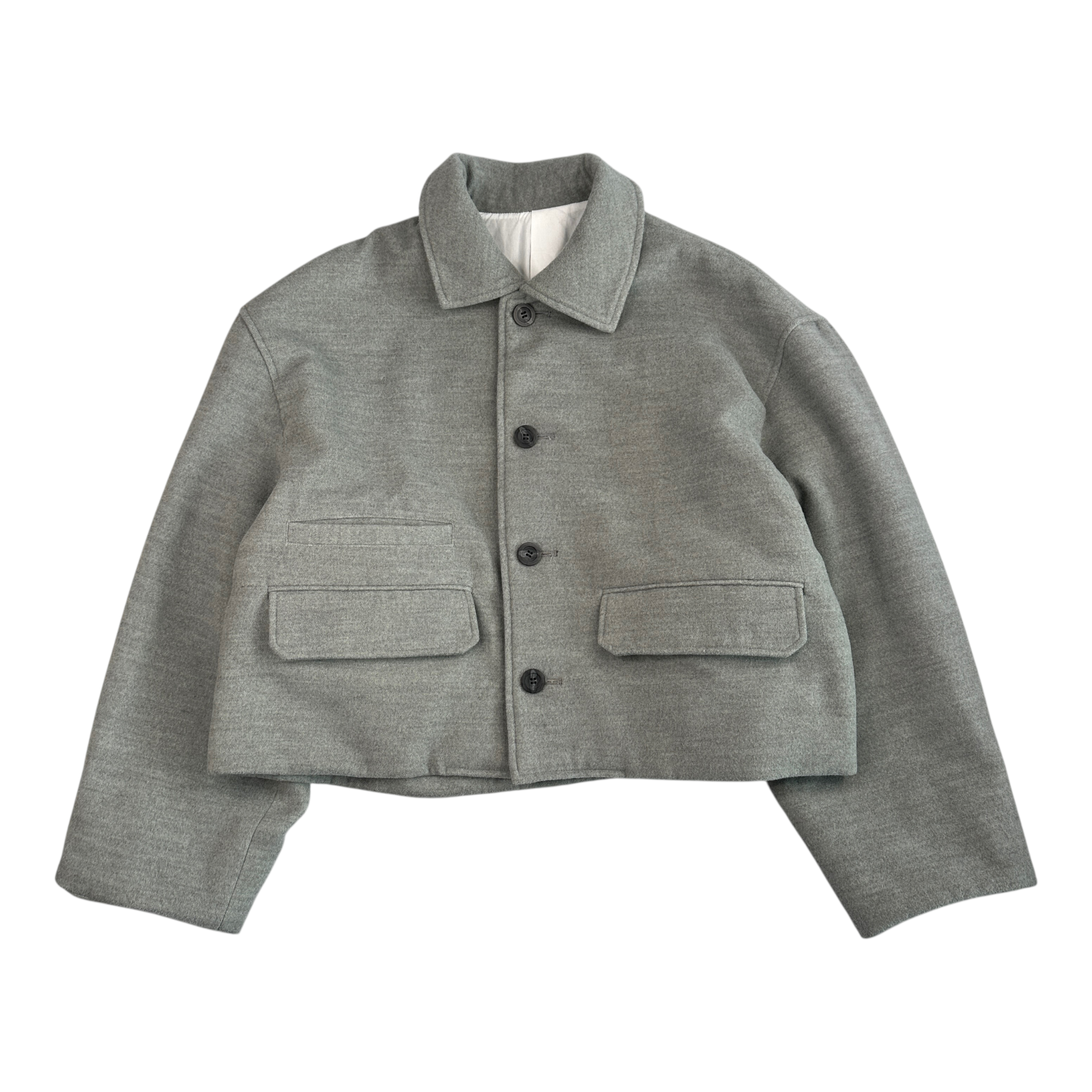 (1) VOAAOV CROPPED COLLARED JACKET - GREY