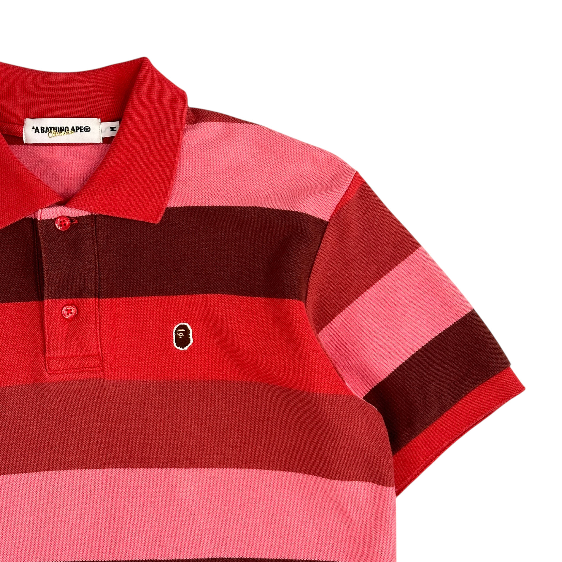 (M) BAPE STRIPED POLO SHIRT - PINK