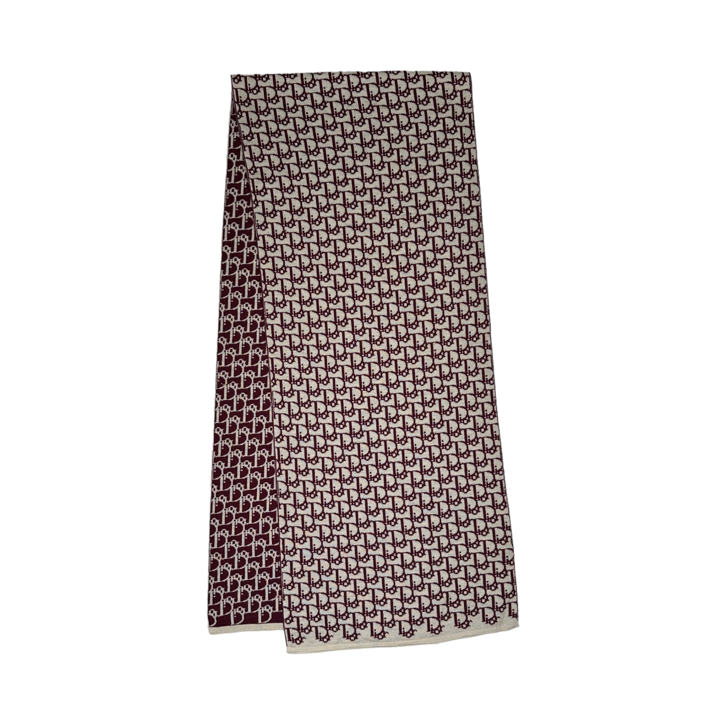 DIOR BURGUNDY/WHITE MONOGRAM WOOLLEN SCARF