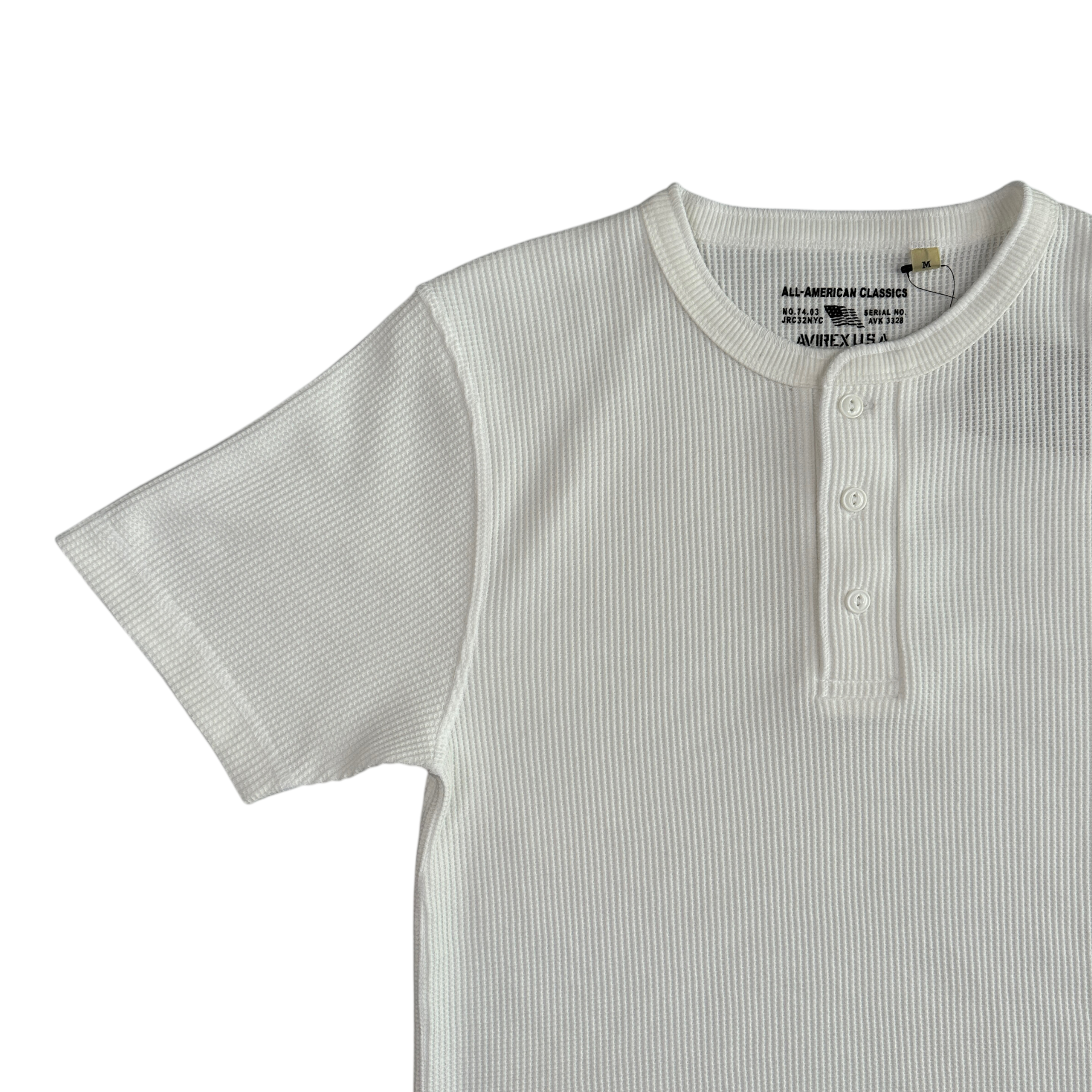 (NEW) AVIREX WAFFLE HENLEY SHORT SLEEVE TOP - WHITE