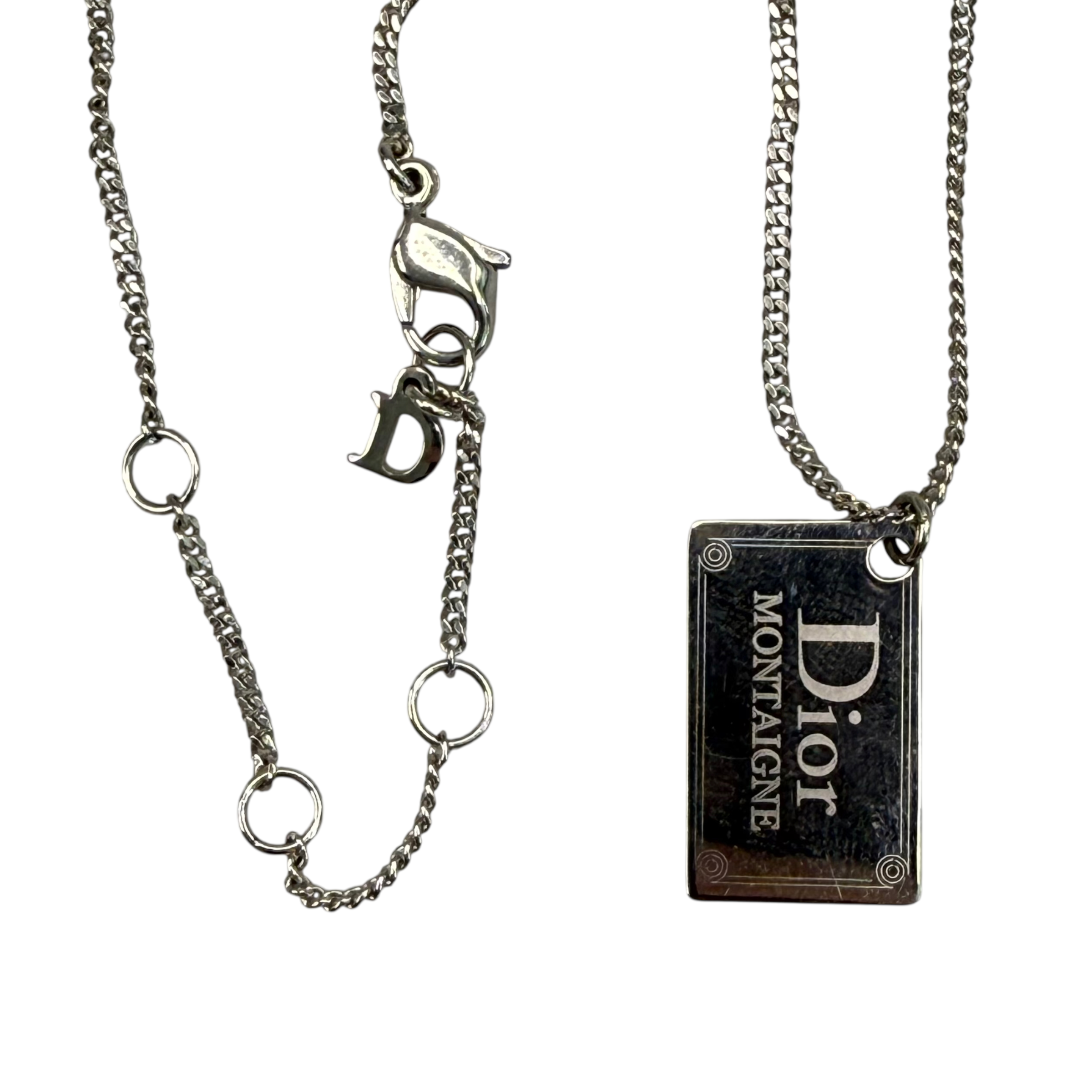 DIOR MONTAIGNE TAG NECKLACE - SILVER PLATED