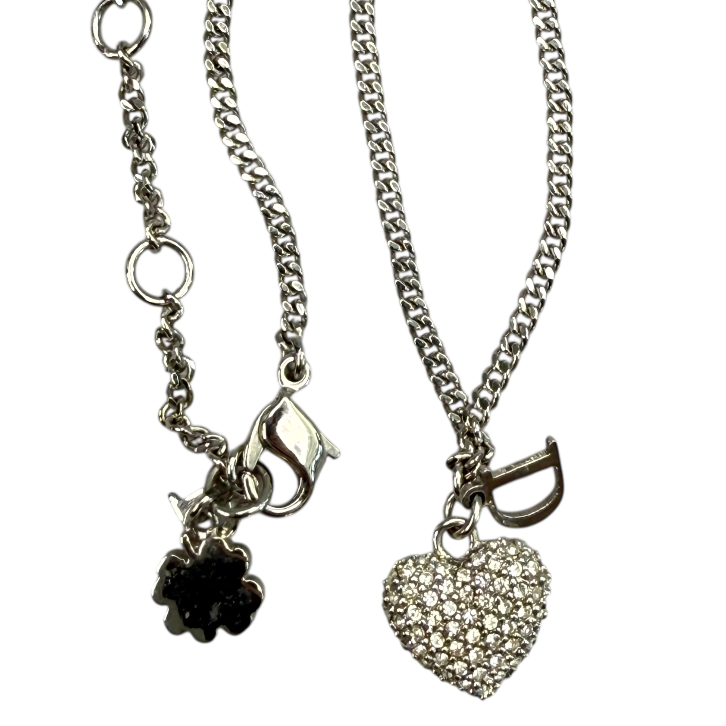 DIOR RHINESTONE HEART NECKLACE - SILVER PLATED