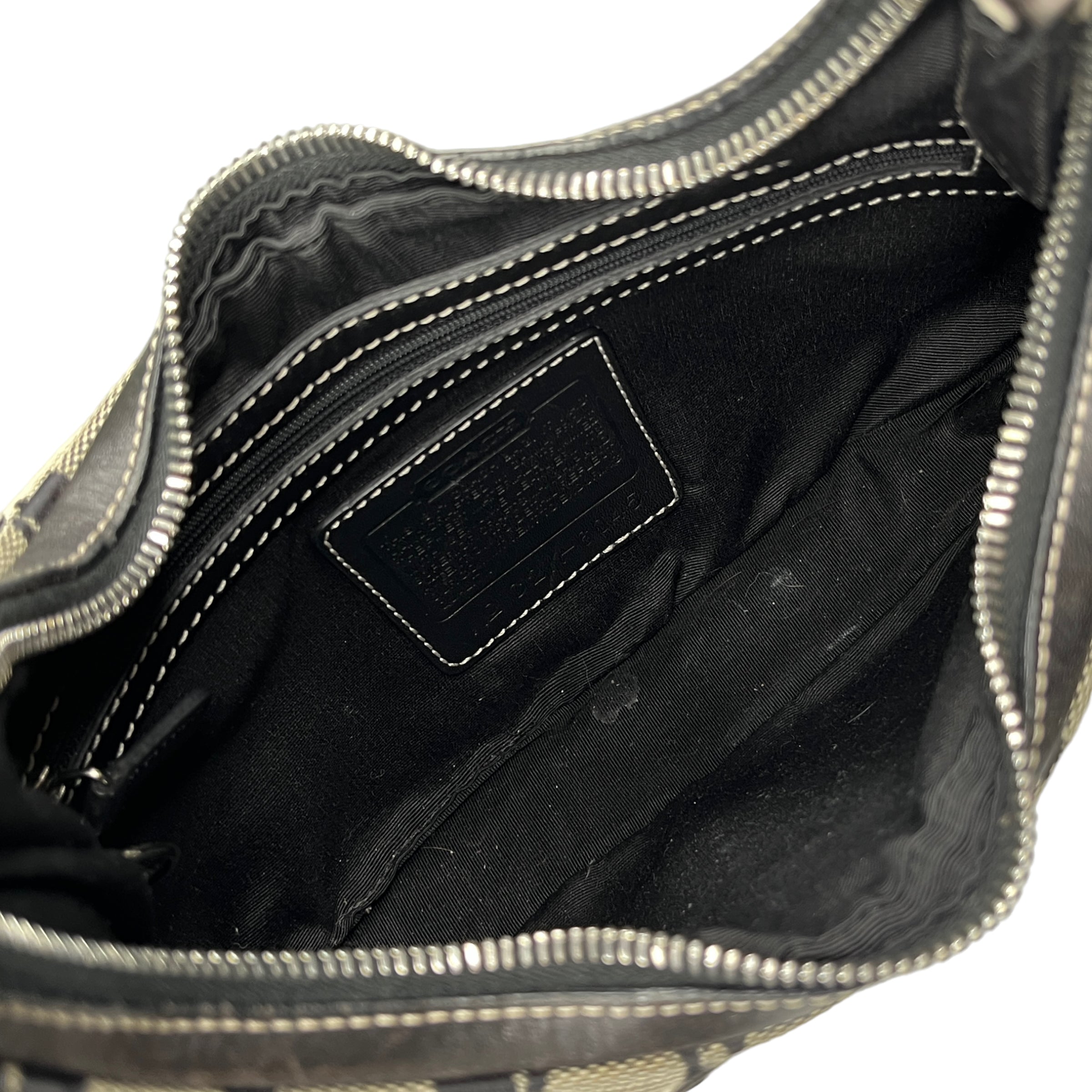 COACH BLACK/GREY SIGNATURE CANVAS HOBO SHOULDER BAG