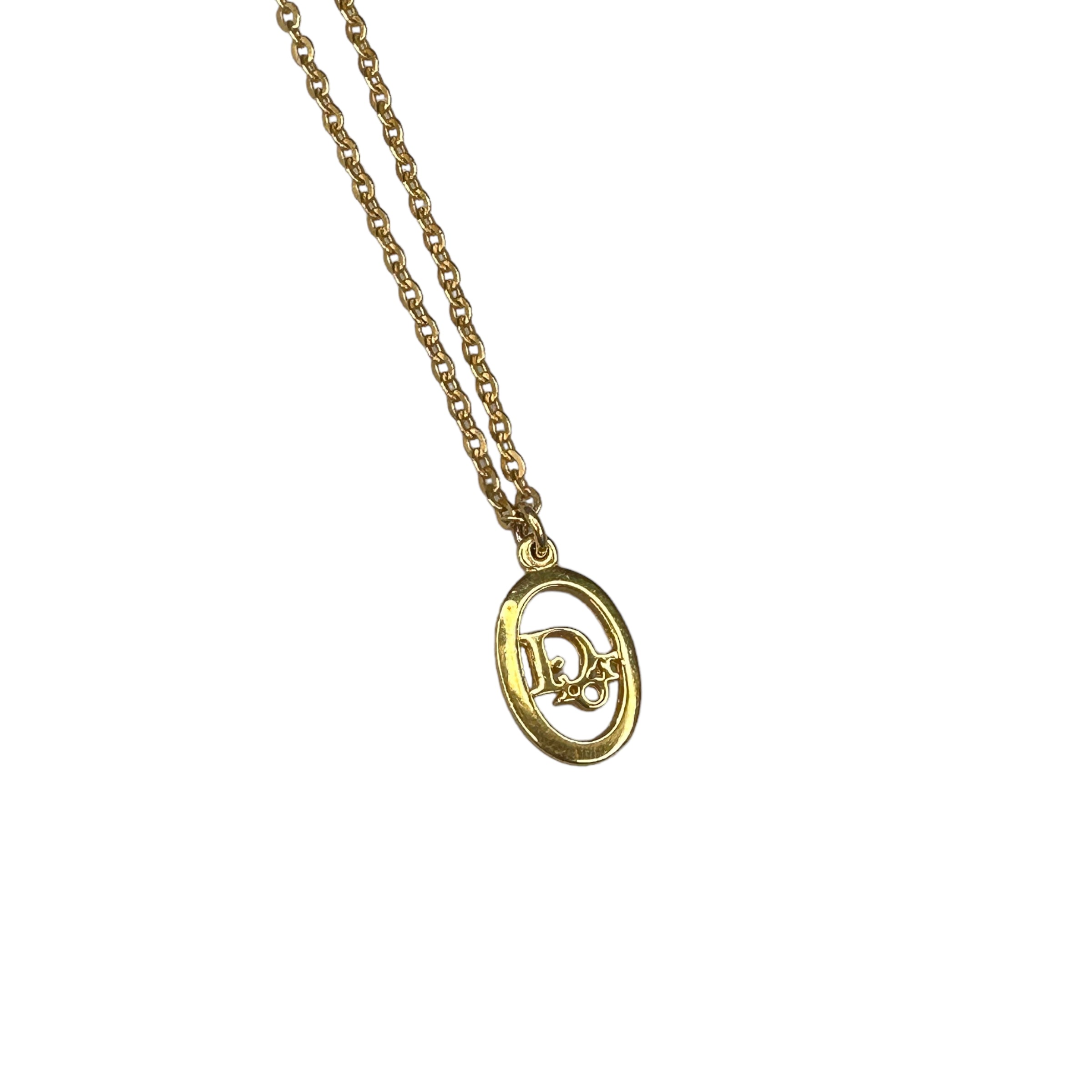 DIOR OVAL OBLIQUE PENDANT NECKLACE GOLD PLATED