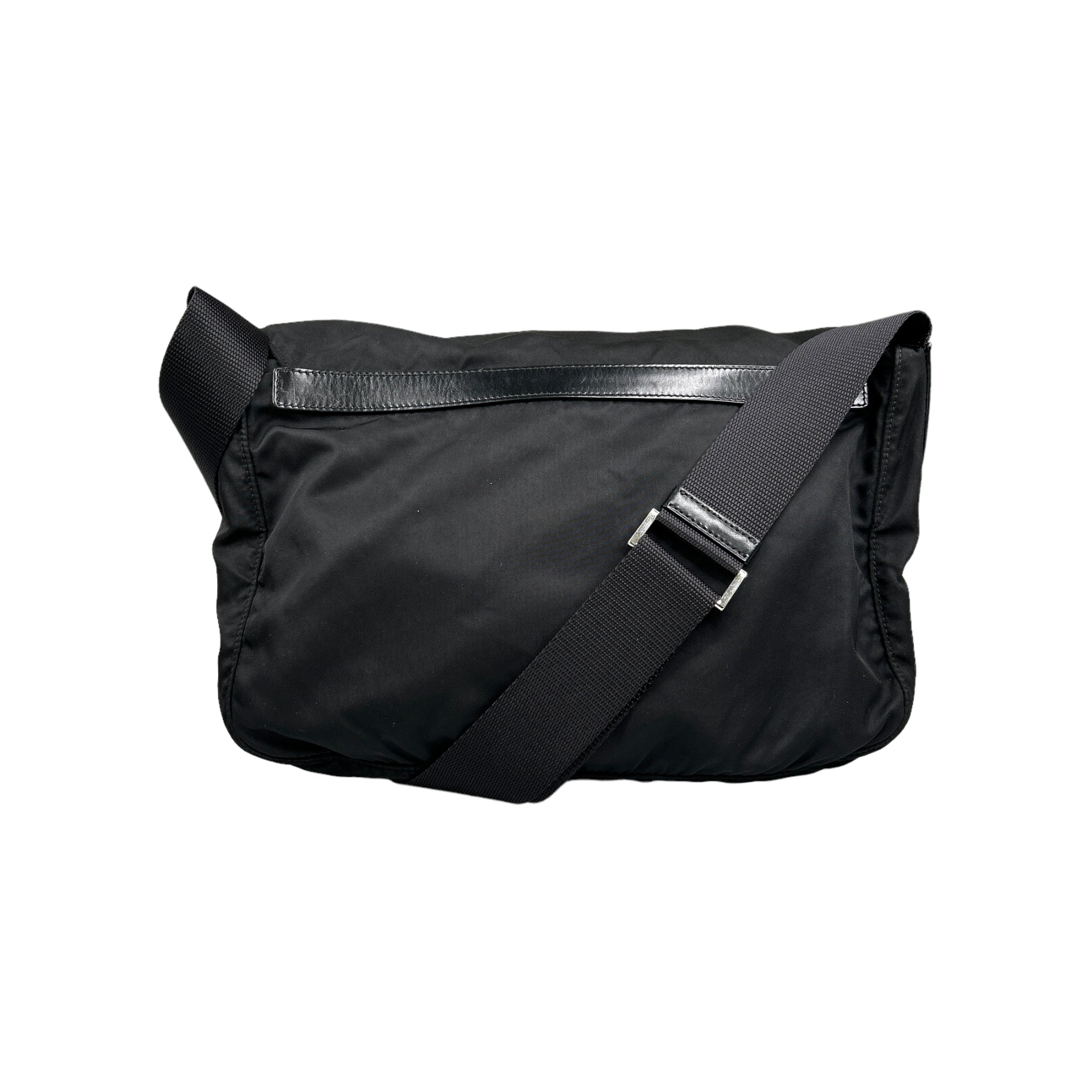 BLACK PRADA TWO STRAP NYLON MESSENGER BAG