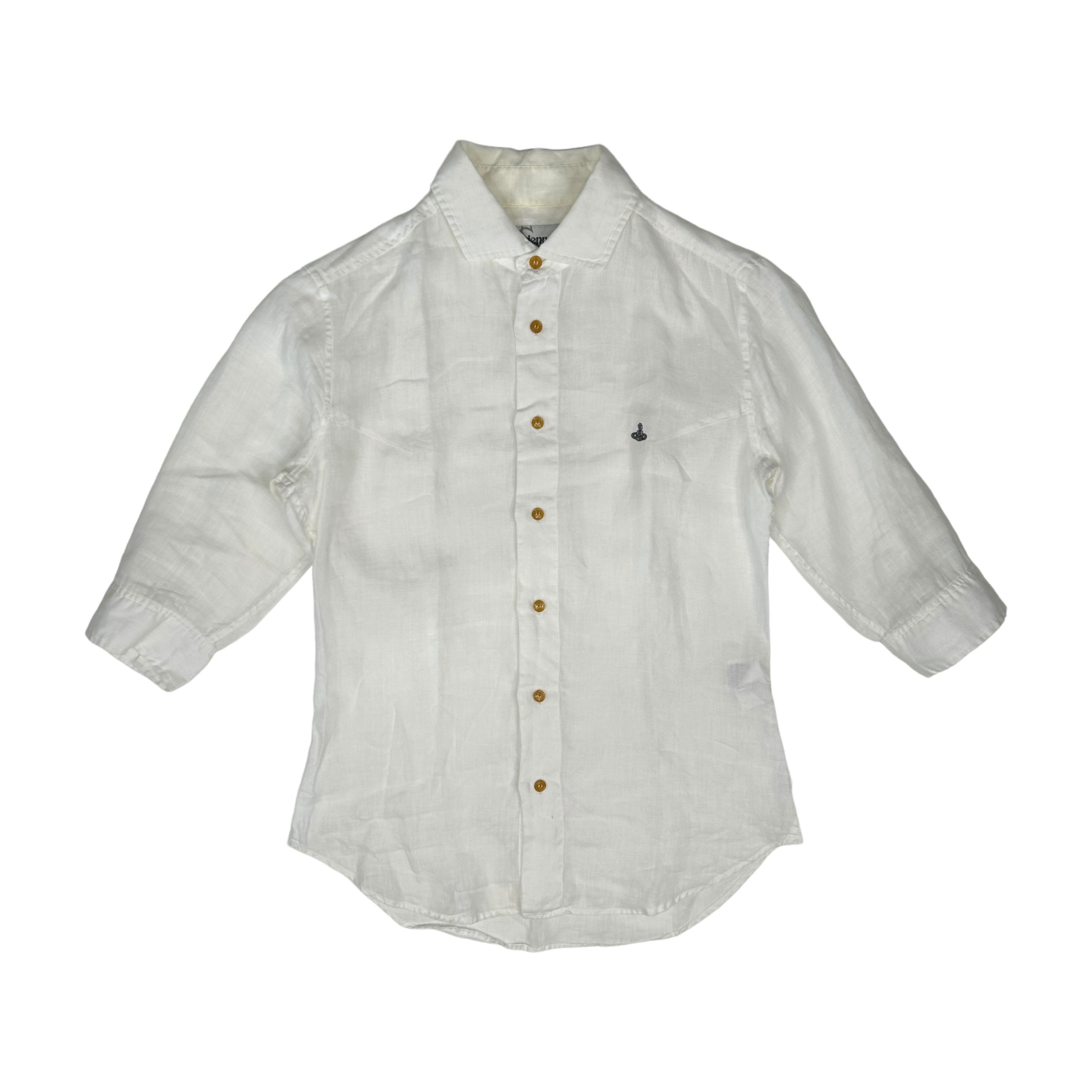 VIVIENNE WESTWOOD MAN LINEN 3/4 SLEEVE BUTTON UP SHIRT