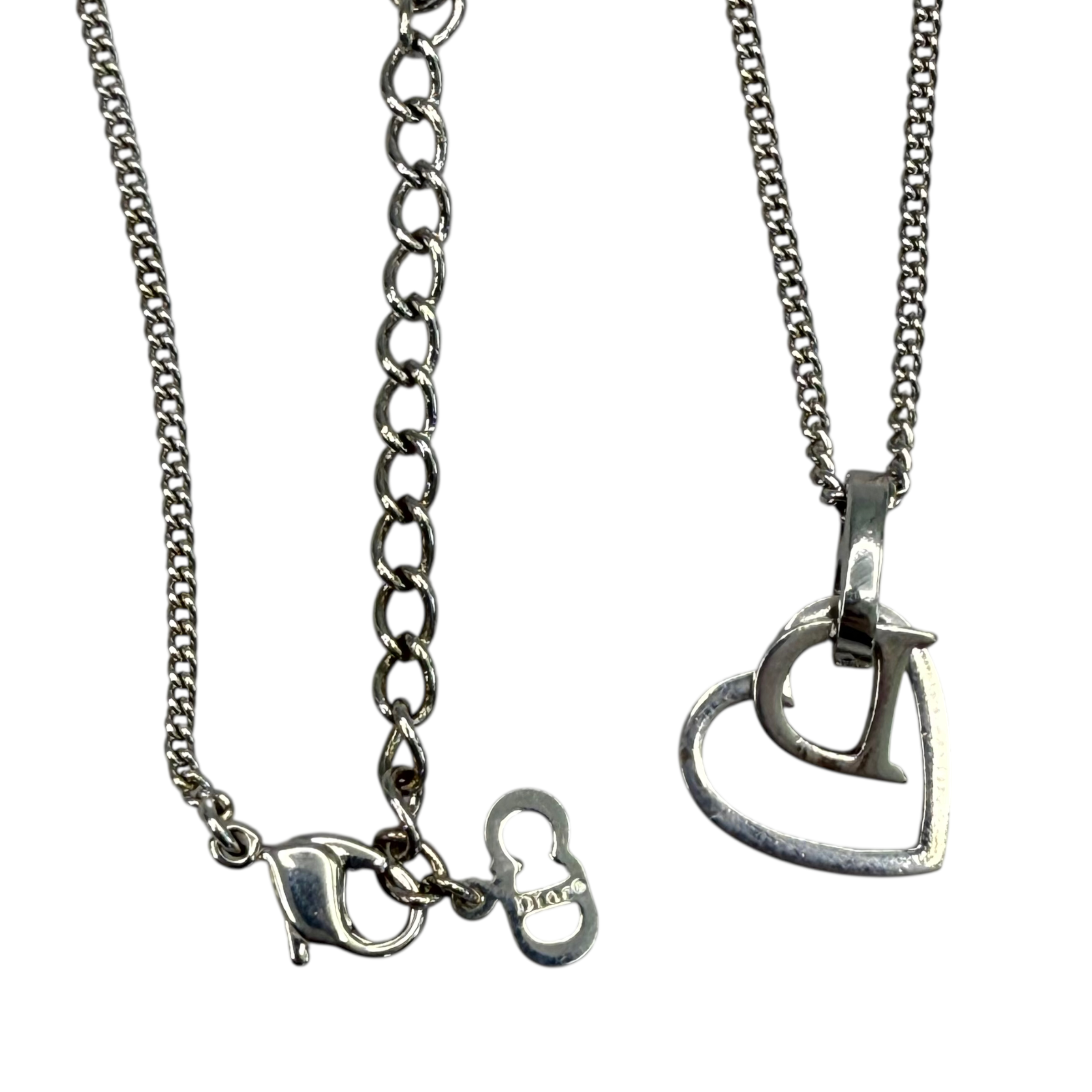 DIOR HEART & D CHARM NECKLACE - SILVER PLATED