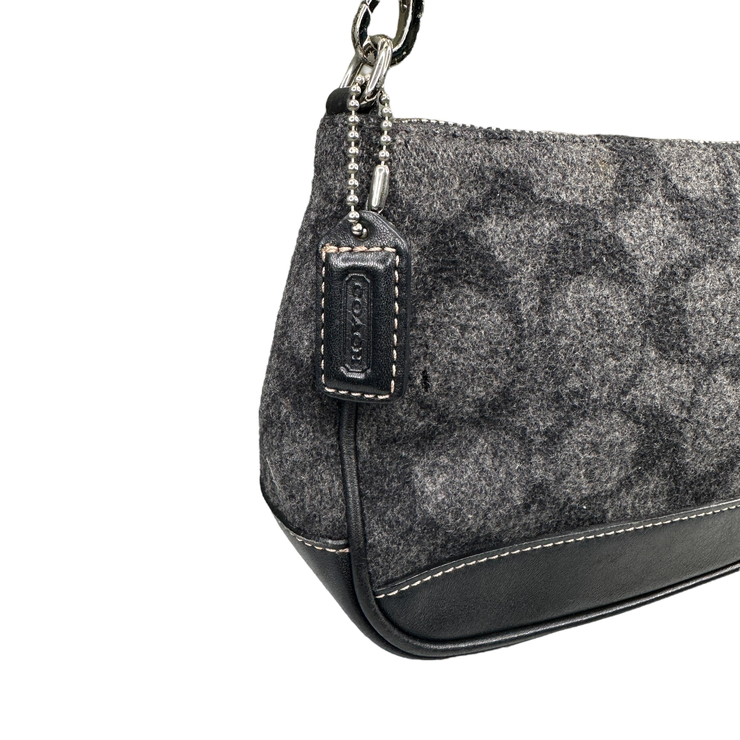 COACH BLACK/GREY WOOLLEN SIGNATURE POCHETTE BAG