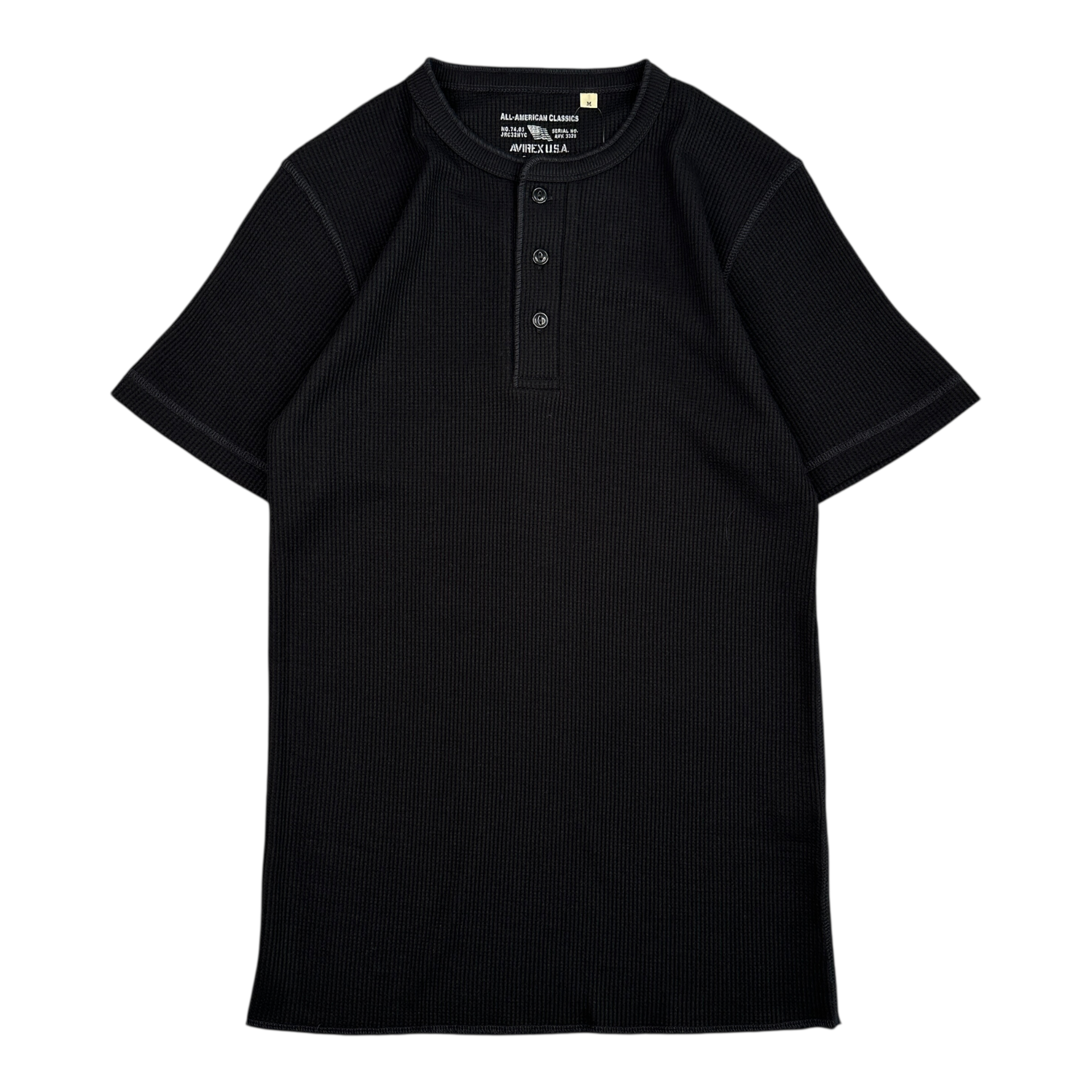 (NEW) AVIREX WAFFLE HENLEY SHORT SLEEVE TOP - BLACK