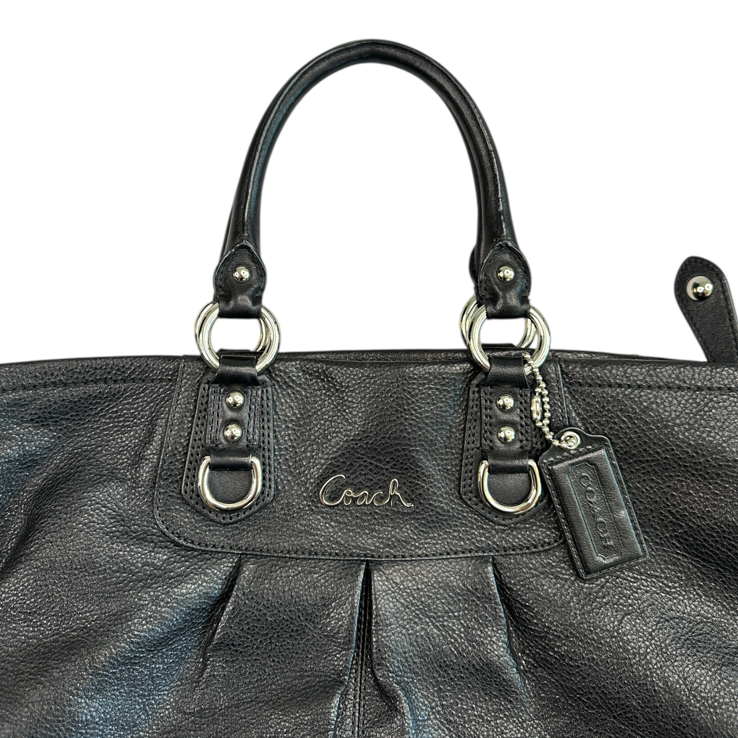 COACH LEATHER 2-WAY TOTE BAG - BLACK