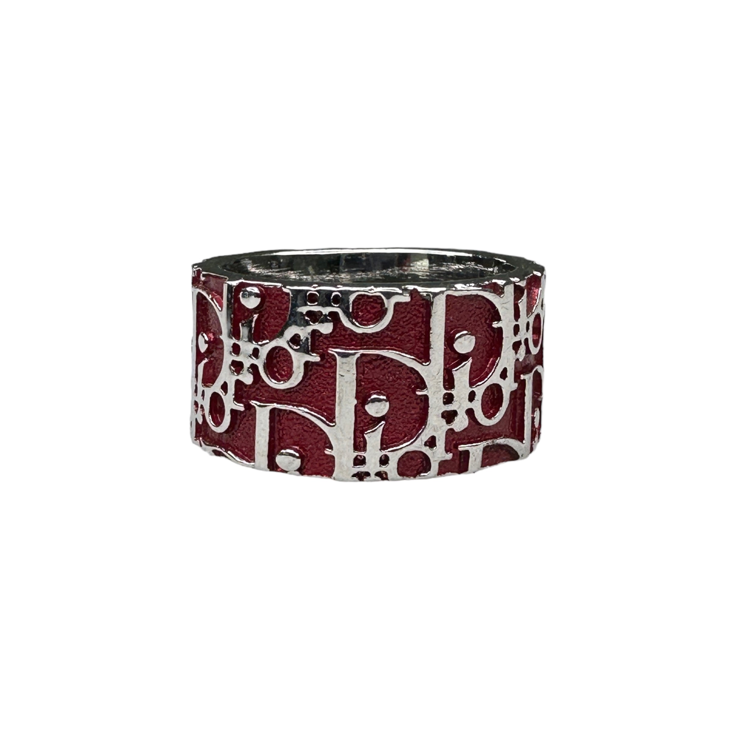 (13) DIOR BURGUNDY TROTTER MONOGRAM "2" RING