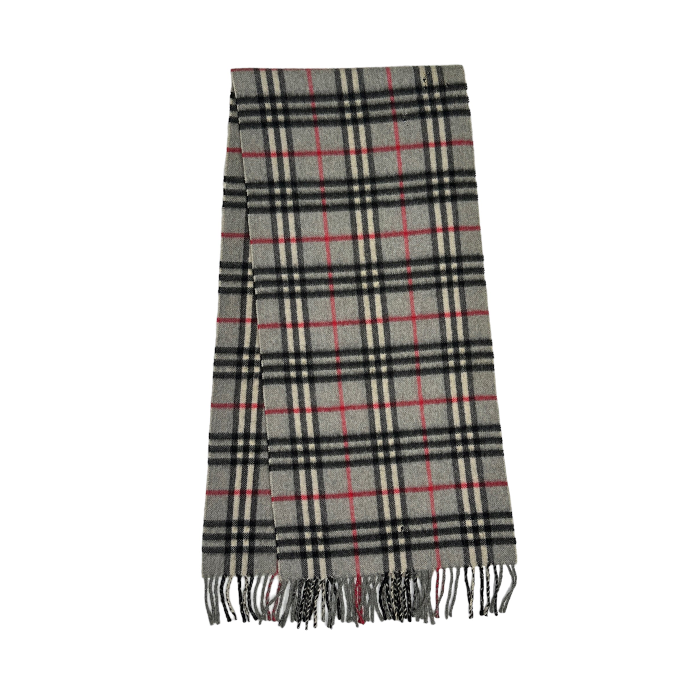 BURBERRY GREY CASHMERE CHECKERED SCARF