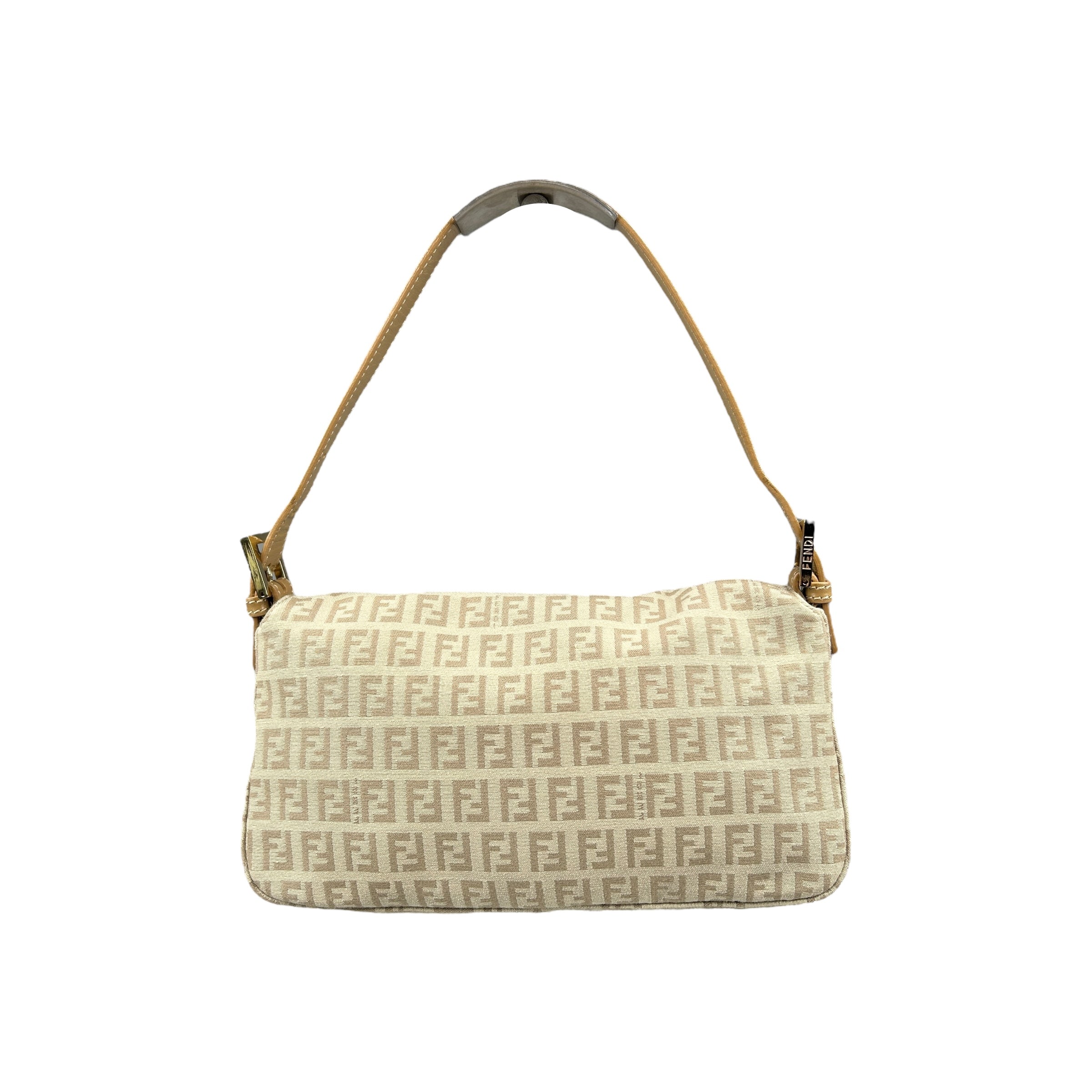 FENDI BEIGE ZUCCHINO CANVAS DOUBLE-FLAP BAGUETTE BAG