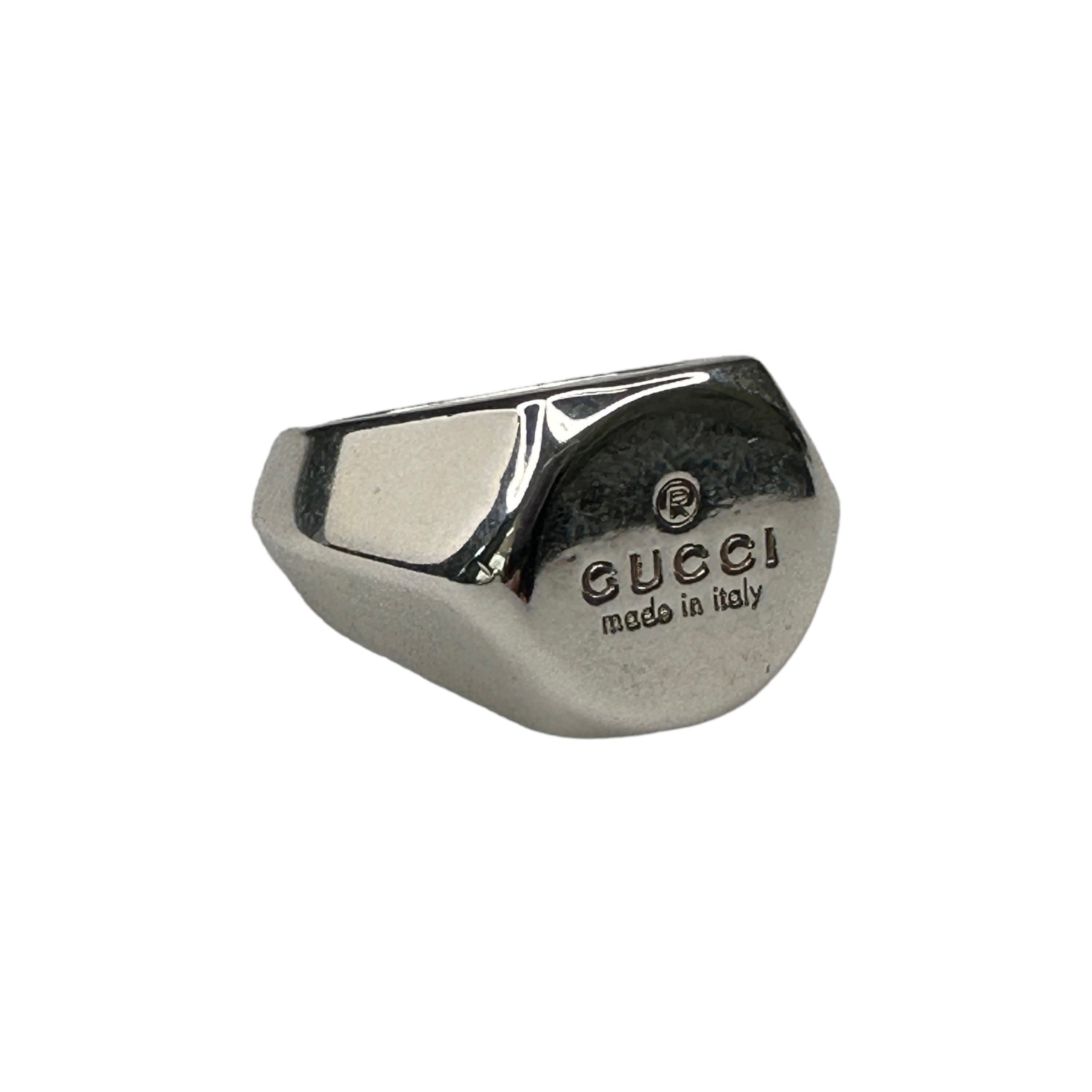 (13) GUCCI HEXAGONAL SPELLOUT RING 925