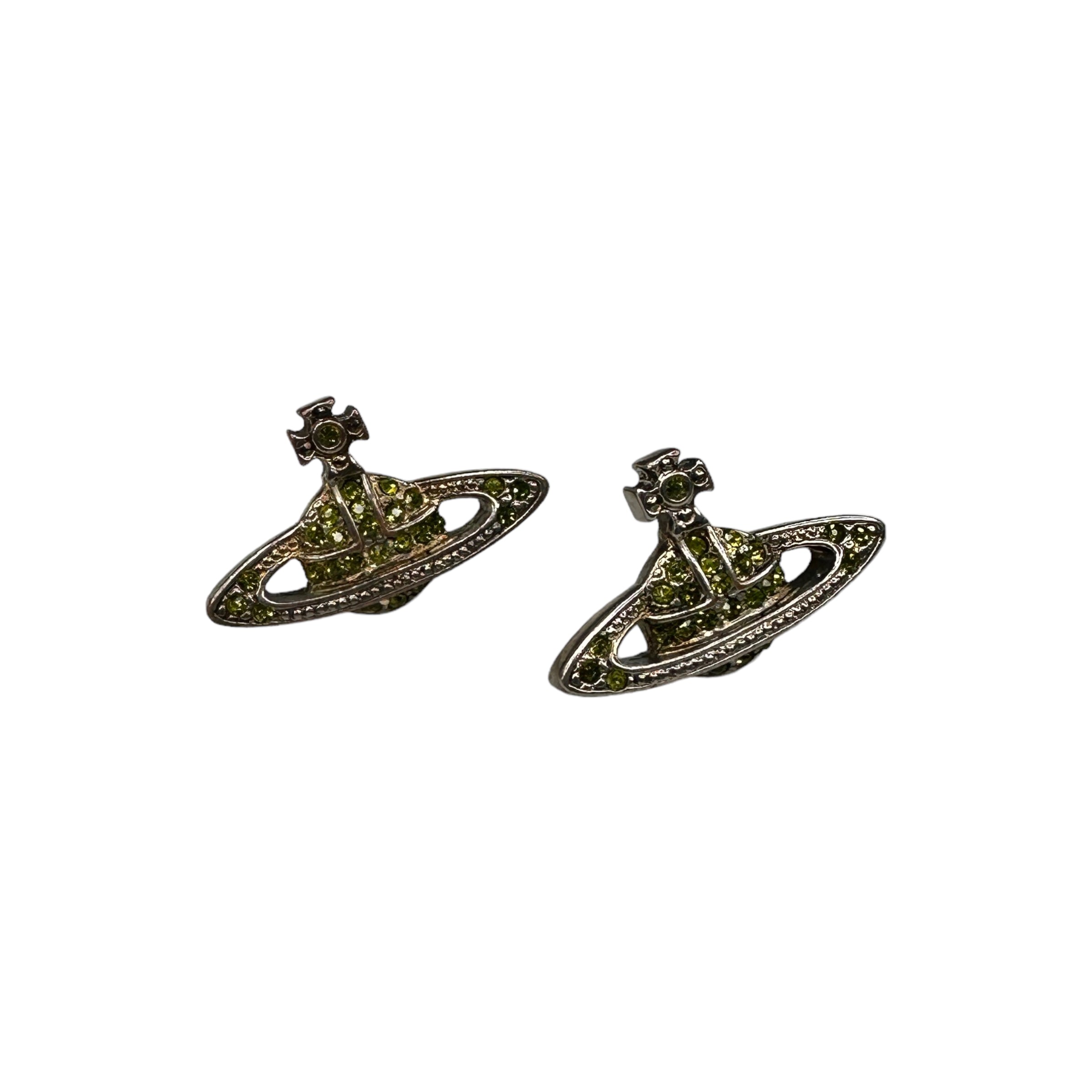 VIVIENNE WESTWOOD EMERALD GREEN RHINESTONE EARRINGS - GOLD PLATED