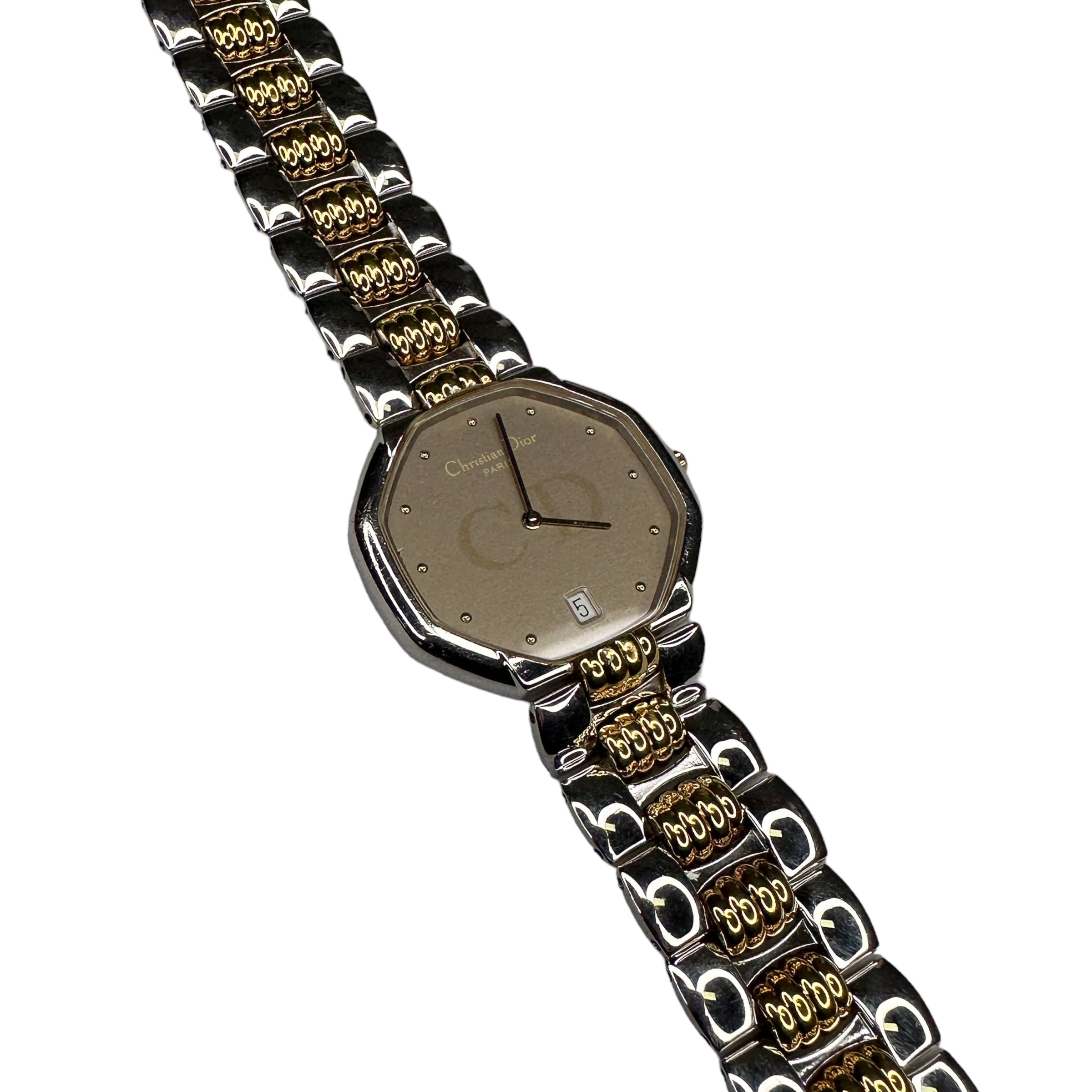 DIOR VINTAGE TWO-TONE OCTAGONAL QUARTZ WATCH (CHROME FACE)