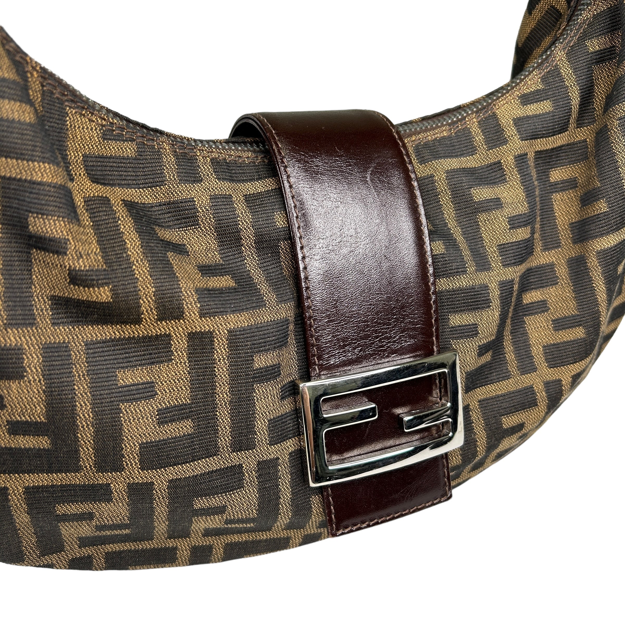 FENDI BROWN ZUCCA CRESCENT SHOULDER BAG