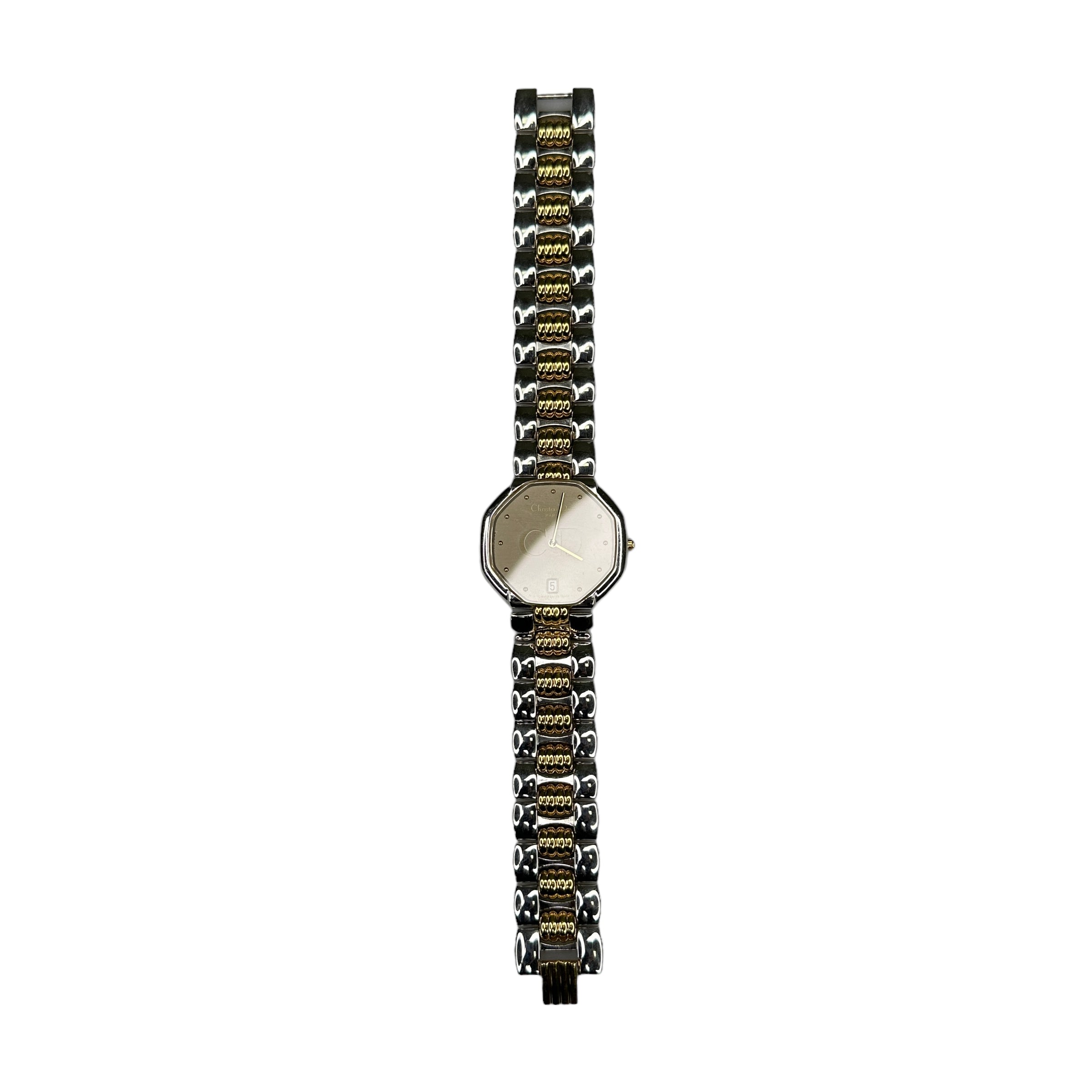 DIOR VINTAGE TWO-TONE OCTAGONAL QUARTZ WATCH (CHROME FACE)