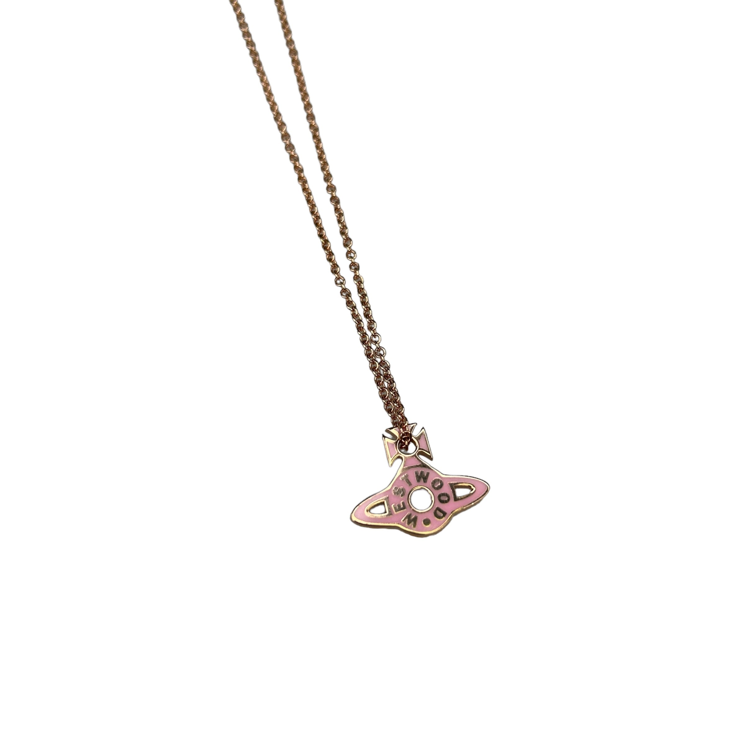 VIVIENNE WESTWOOD ROSE-GOLD PINK SPELLOUT ORB NECKLACE