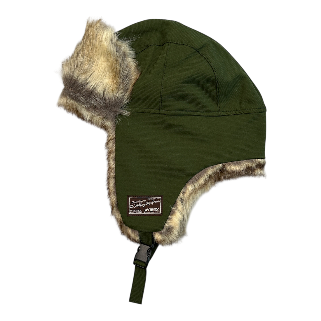 (NEW) AVIREX FAUX FUR FLIGHT HAT - GREEN (80058000-35)