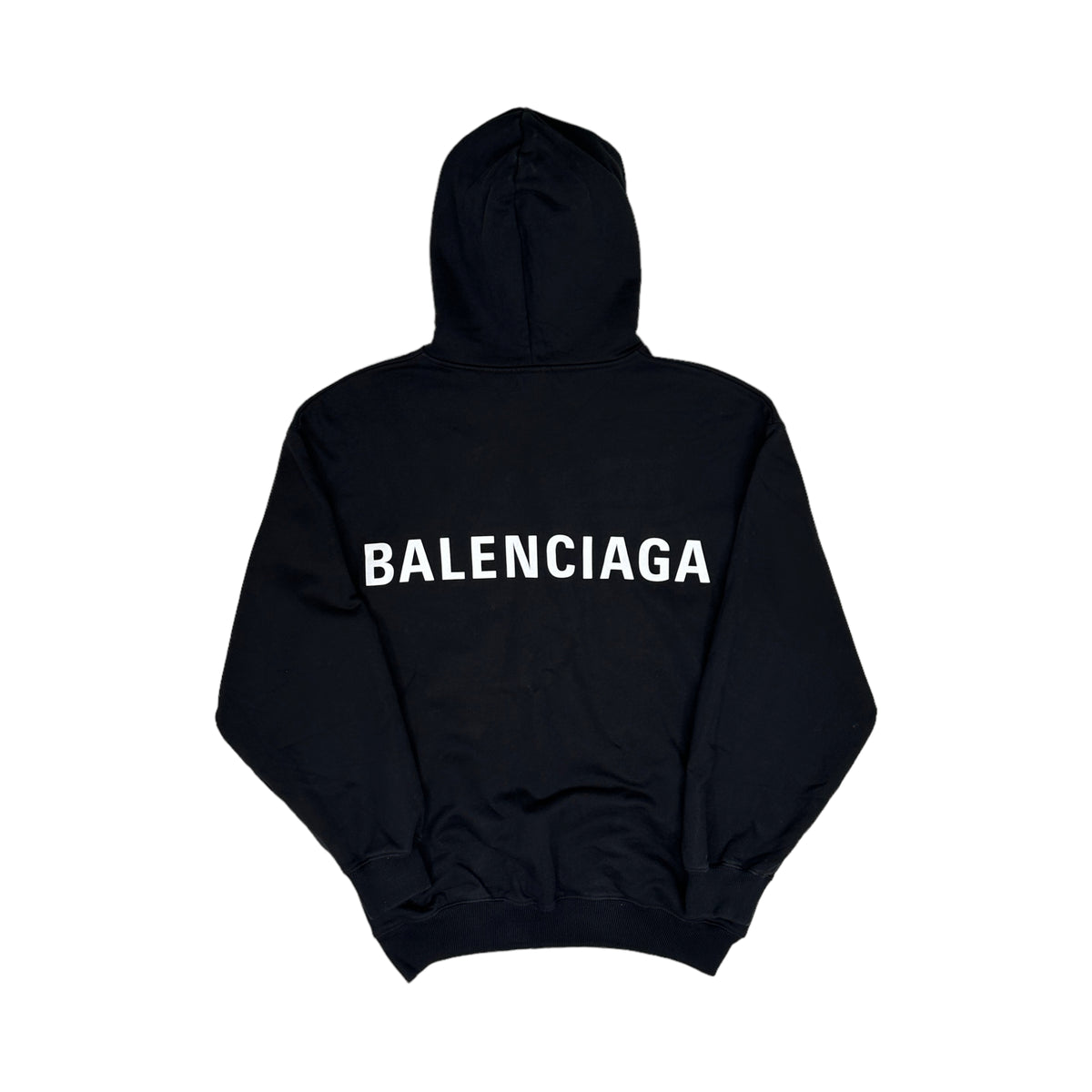 BALENCIAGA 2017 BACK LOGO PRINT HOODIE - BLACK – Top Floor Gallery