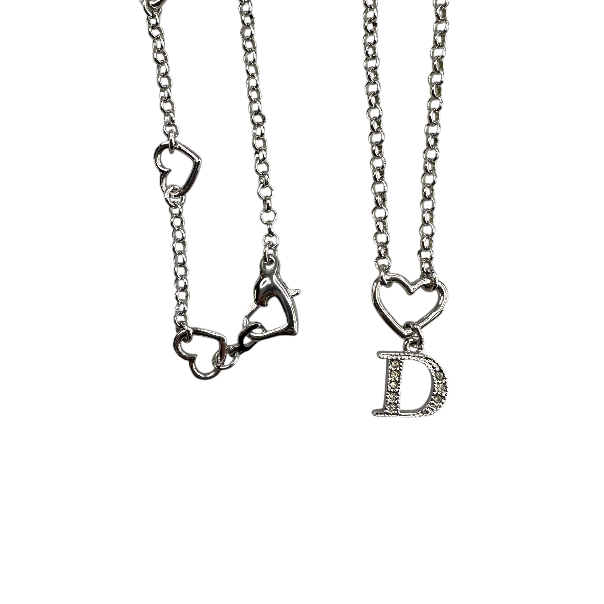 DIOR HEART & D CHARM NECKLACE - SILVER PLATED (BRASS)