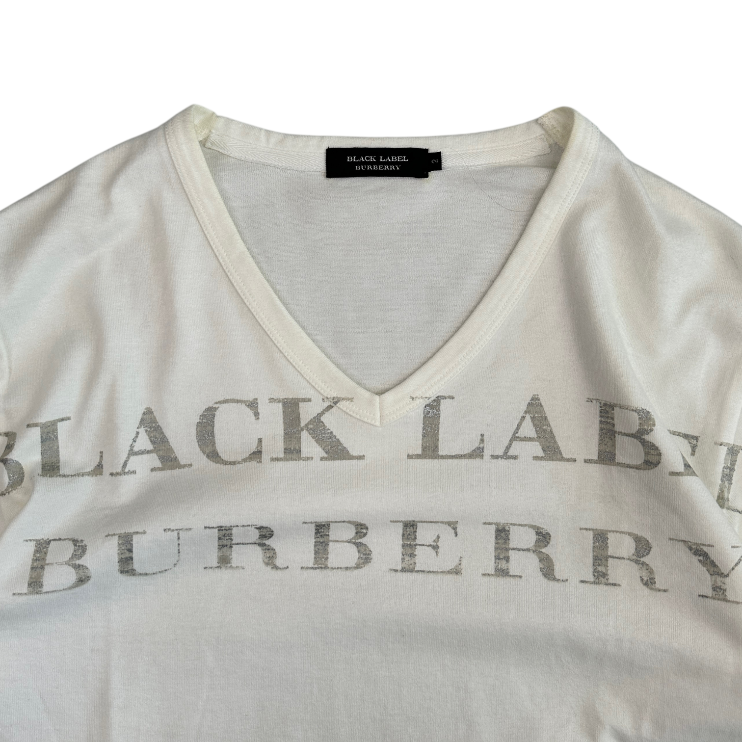 (2) BURBERRY BLACK LABEL V NECK T-SHIRT - WHITE