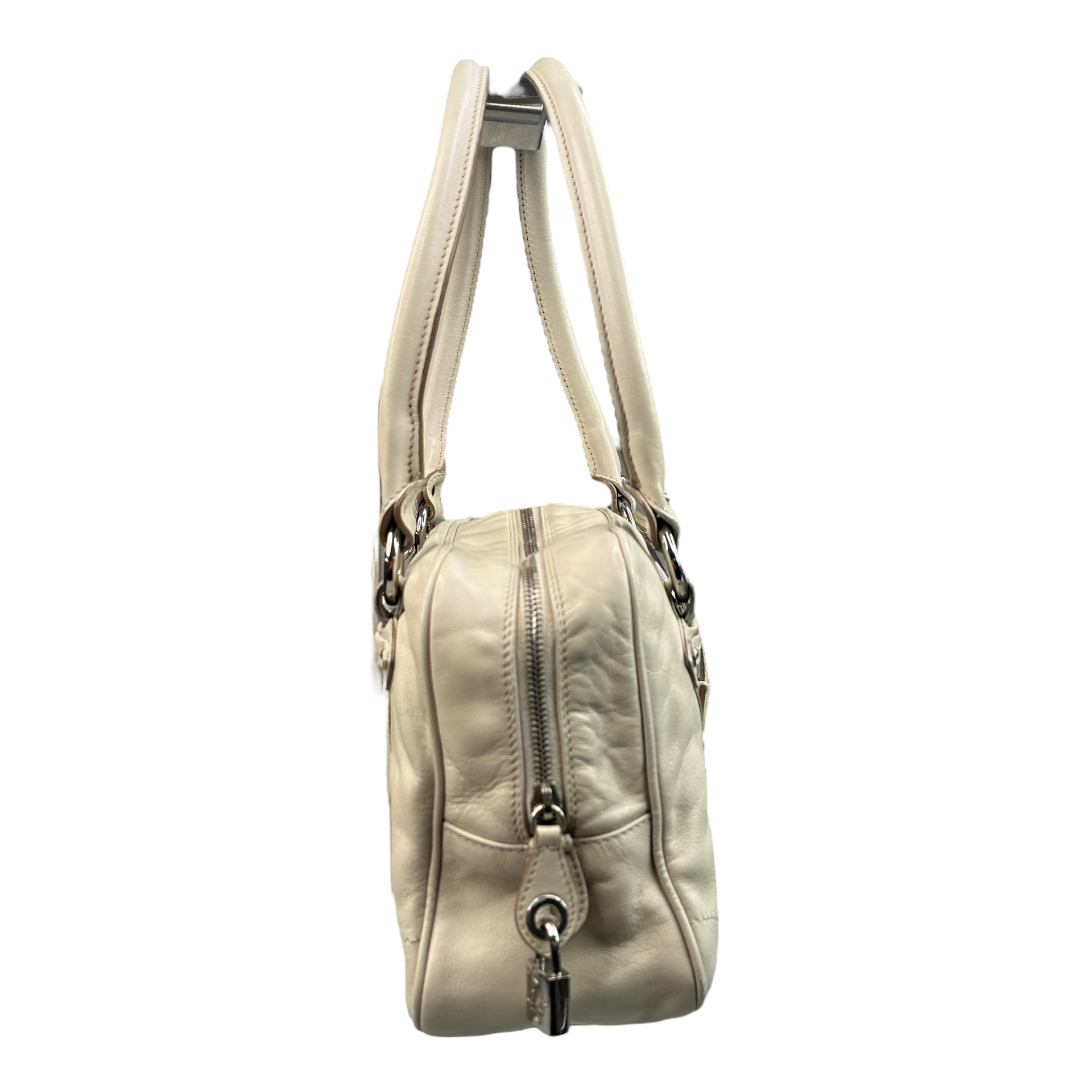 DIOR 2006 INITALS LEATHER TOP HANDLE TOTE BAG - CREAM