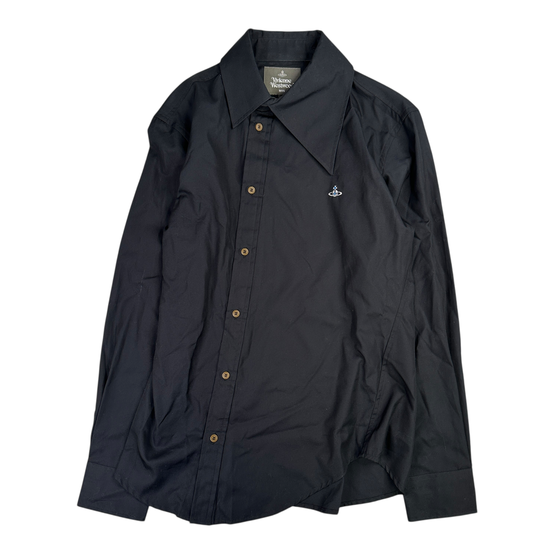 (46)VIVIENNE WESTWOOD AYSMETRIC COLLAR BUTTON-UP - BLACK