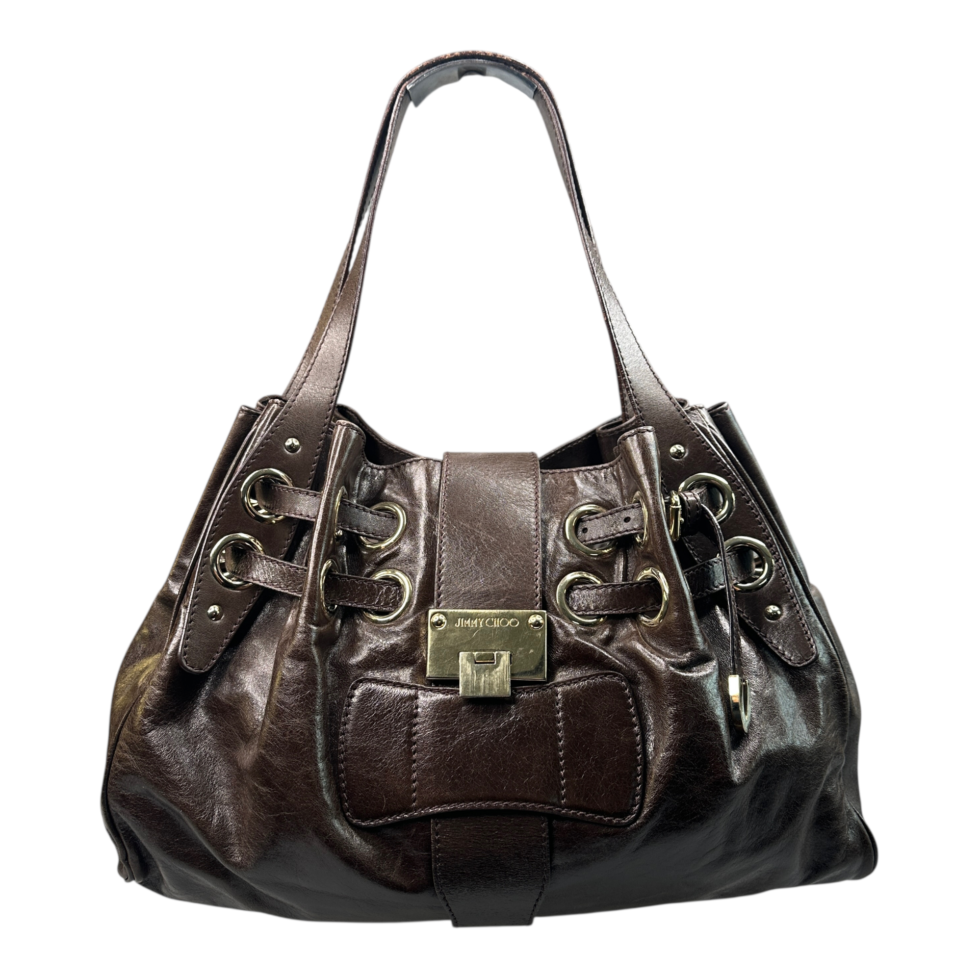 JIMMY CHOO LEATHER TOTE BAG - BROWN