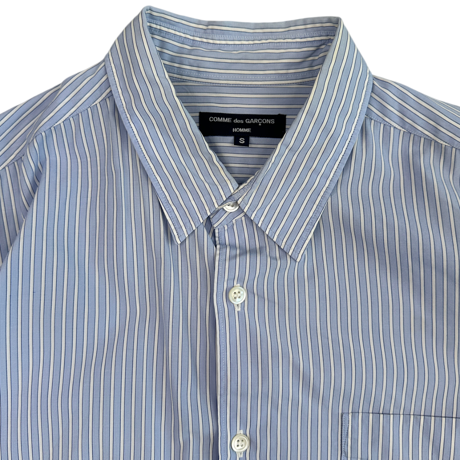 (S) COMME DES GARCONS HOMME PINSTRIPE SHORT SLEEVE SHIRT (2007) - BLUE