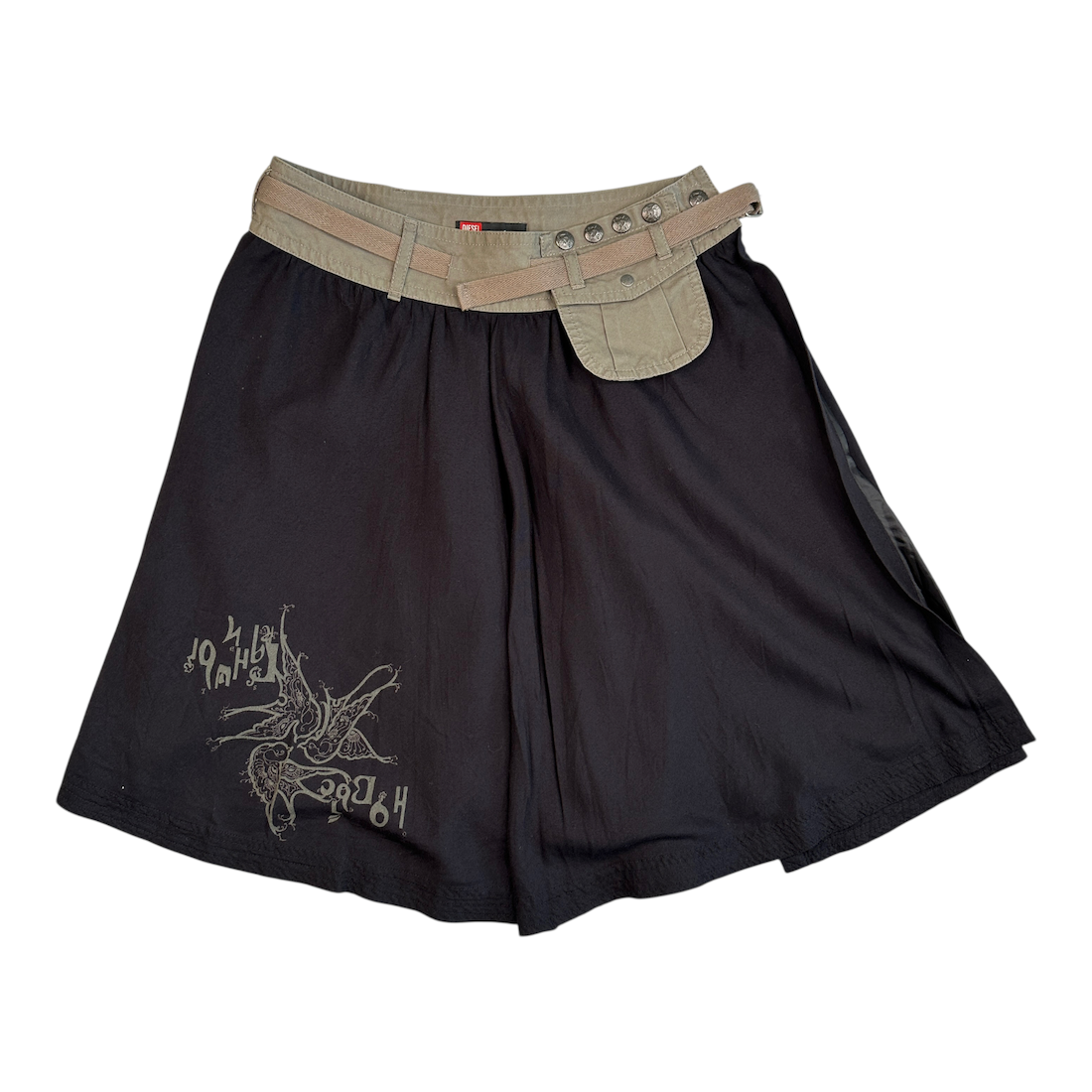 DIESEL CARGO POCKET MIDI-SKIRT - BLACK / KHAKI
