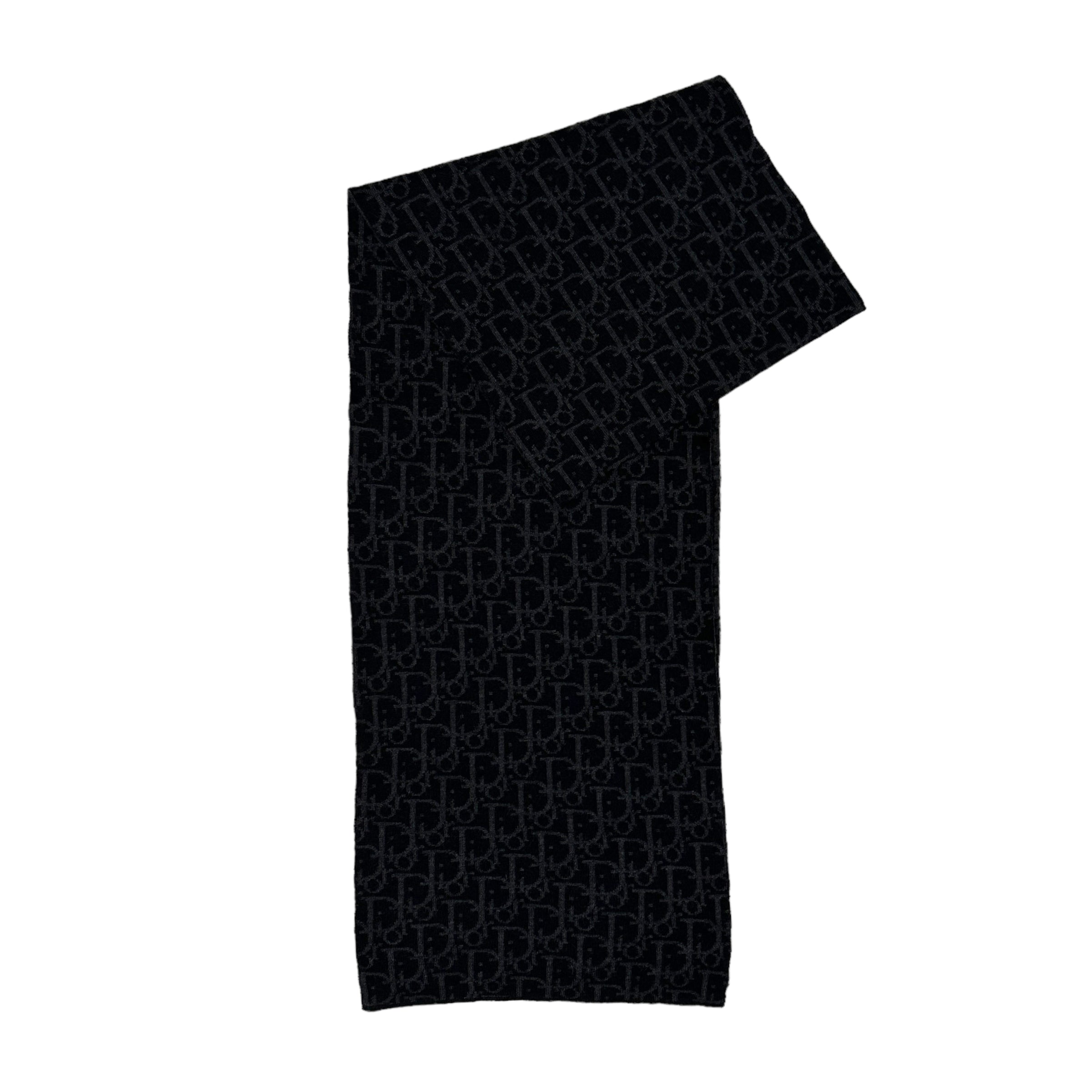 DIOR BLACK / GREY OBLIQUE MONOGRAM WOOLLEN SCARF