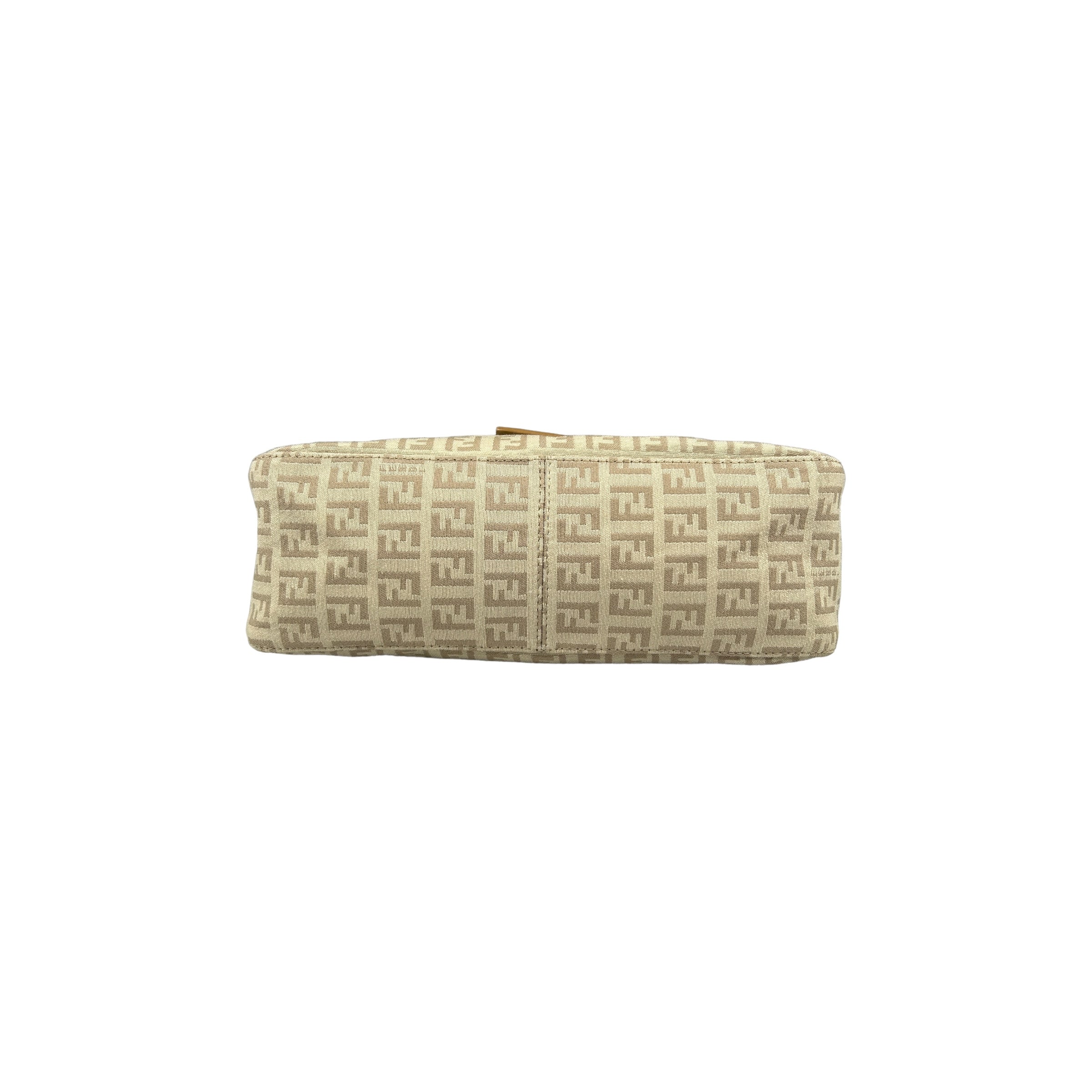 FENDI BEIGE ZUCCHINO CANVAS DOUBLE-FLAP BAGUETTE BAG