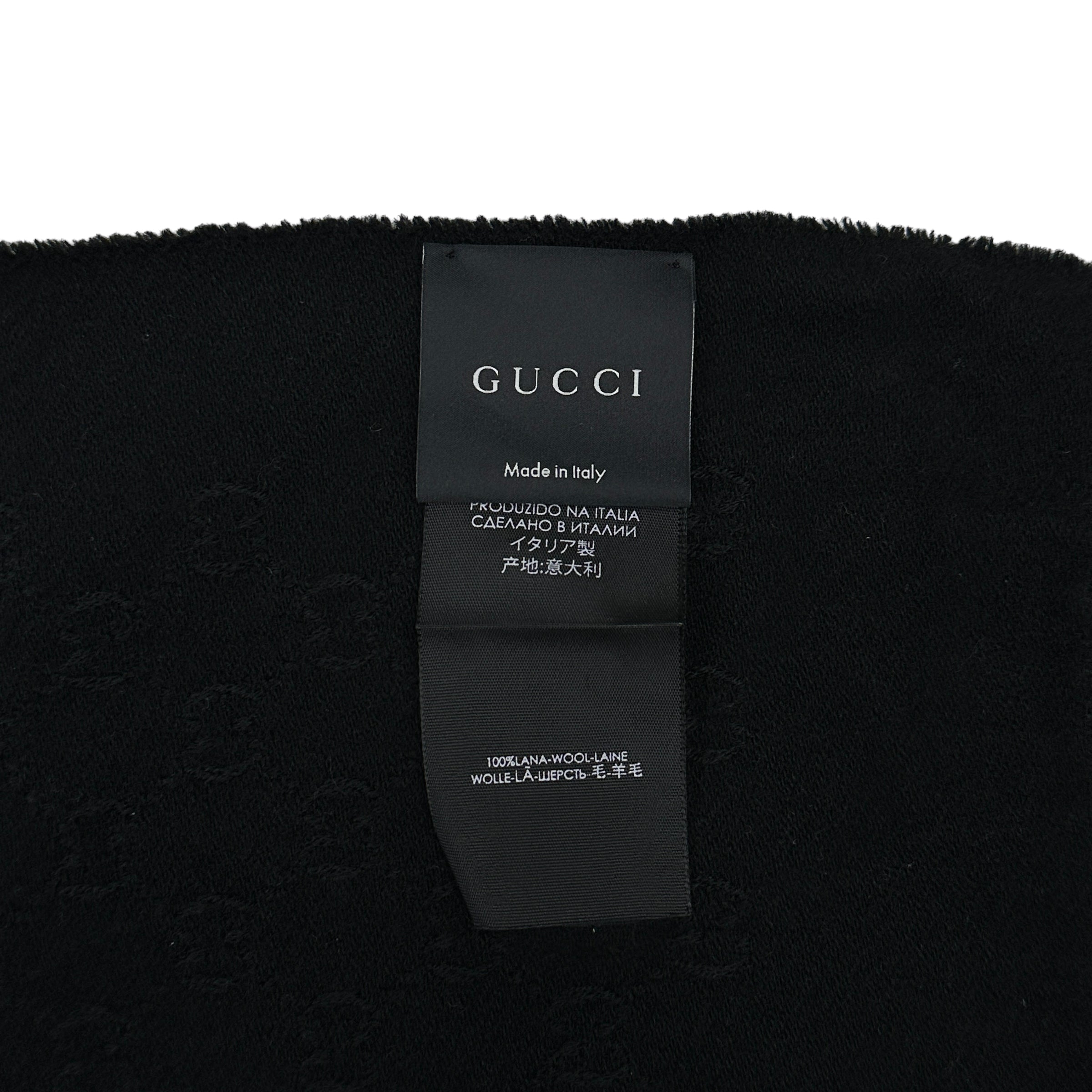 GUCCI BLACK GG MONOGRAM WOOLLEN SCARF